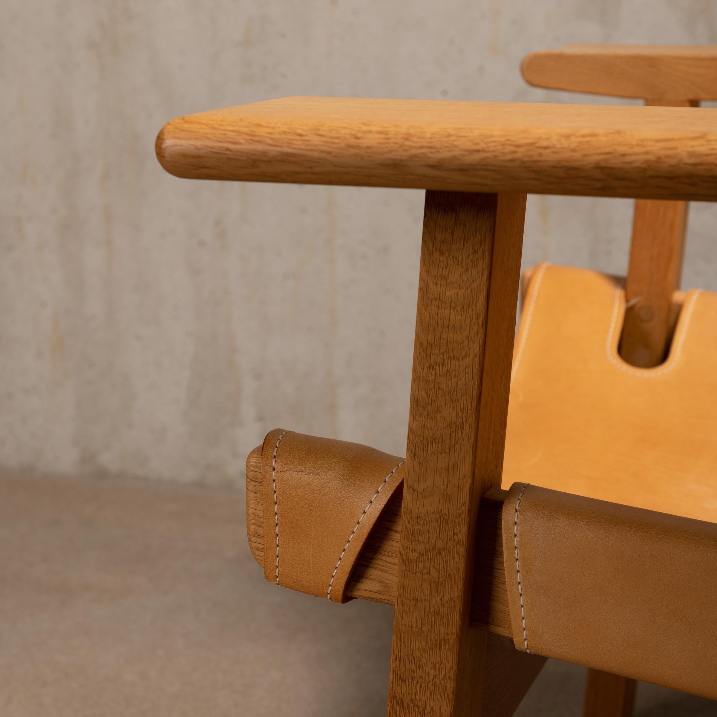 Børge Mogensen Spanish Chair Set in Naturel Leder und Oak für Fredericia im Angebot 7