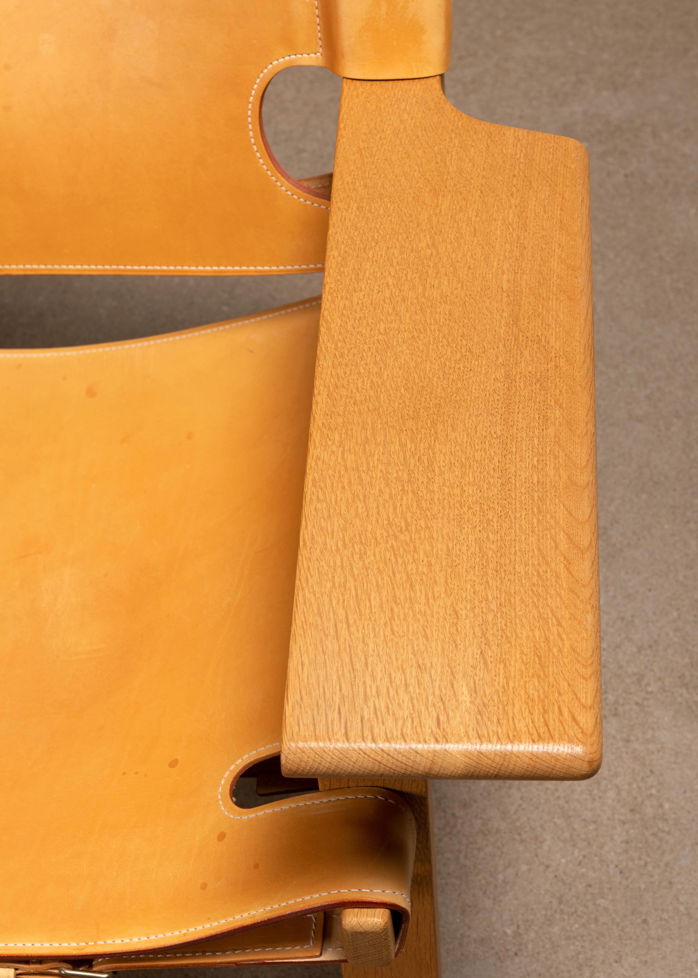 Børge Mogensen Spanish Chair Set in Naturel Leder und Oak für Fredericia im Angebot 11