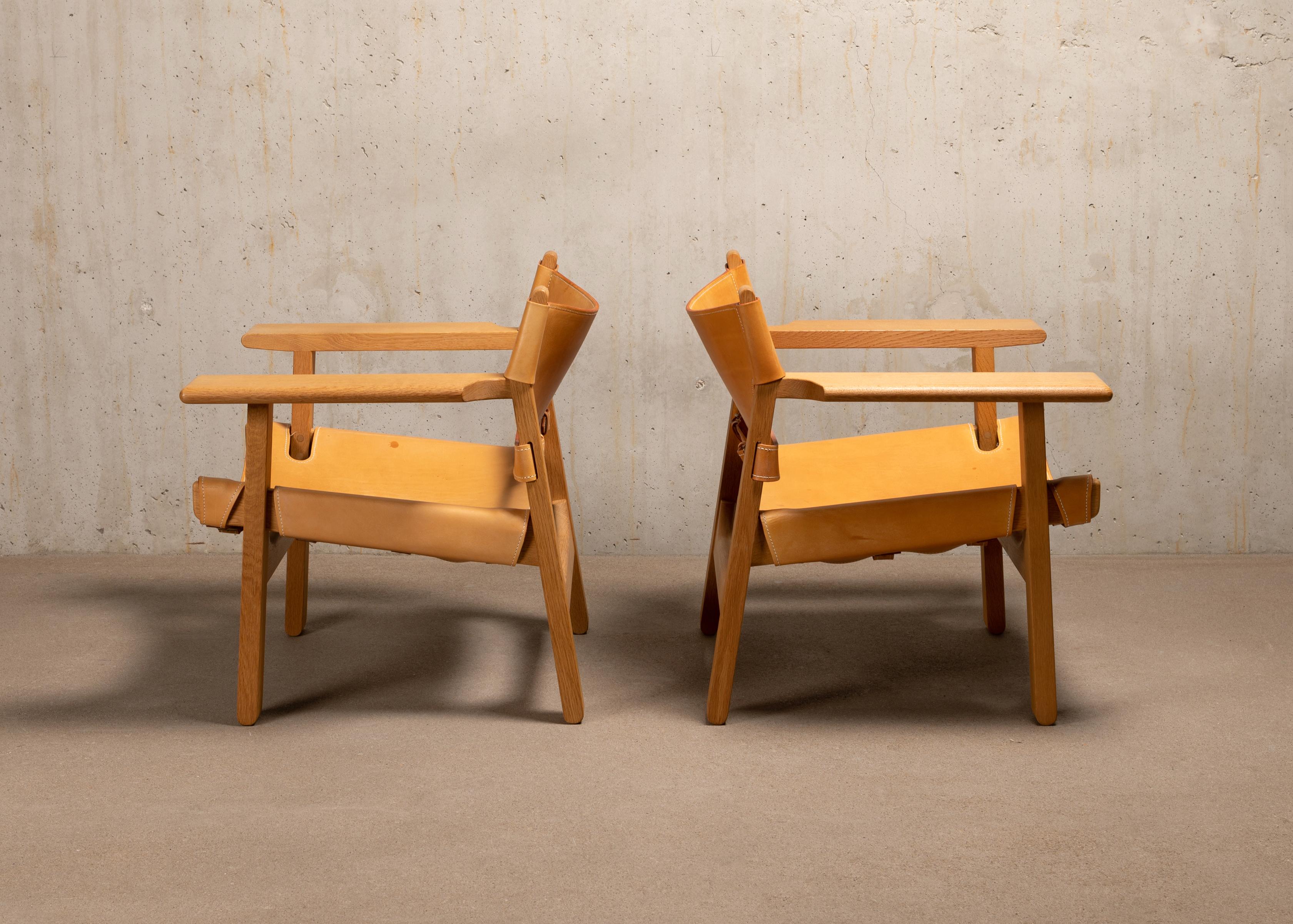 Danois Ensemble de chaises espagnoles Børge Mogensen en cuir naturel et Oak pour Fredericia en vente