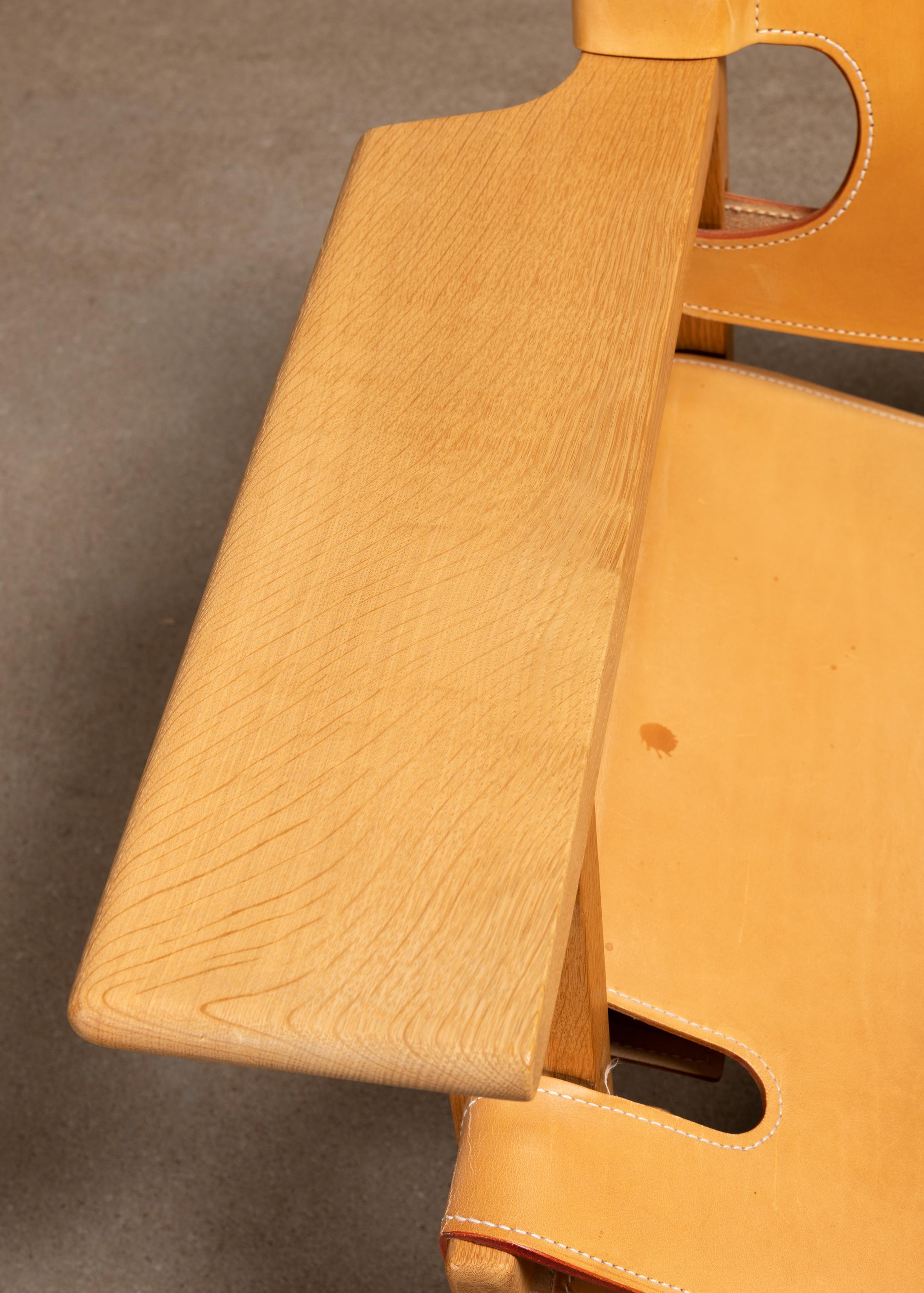 Børge Mogensen Spanish Chair Set in Naturel Leder und Oak für Fredericia im Angebot 3
