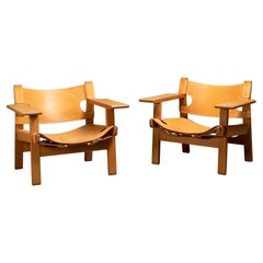 Børge Mogensen Spanish Chair set in Naturel Leather and Oak for Fredericia
