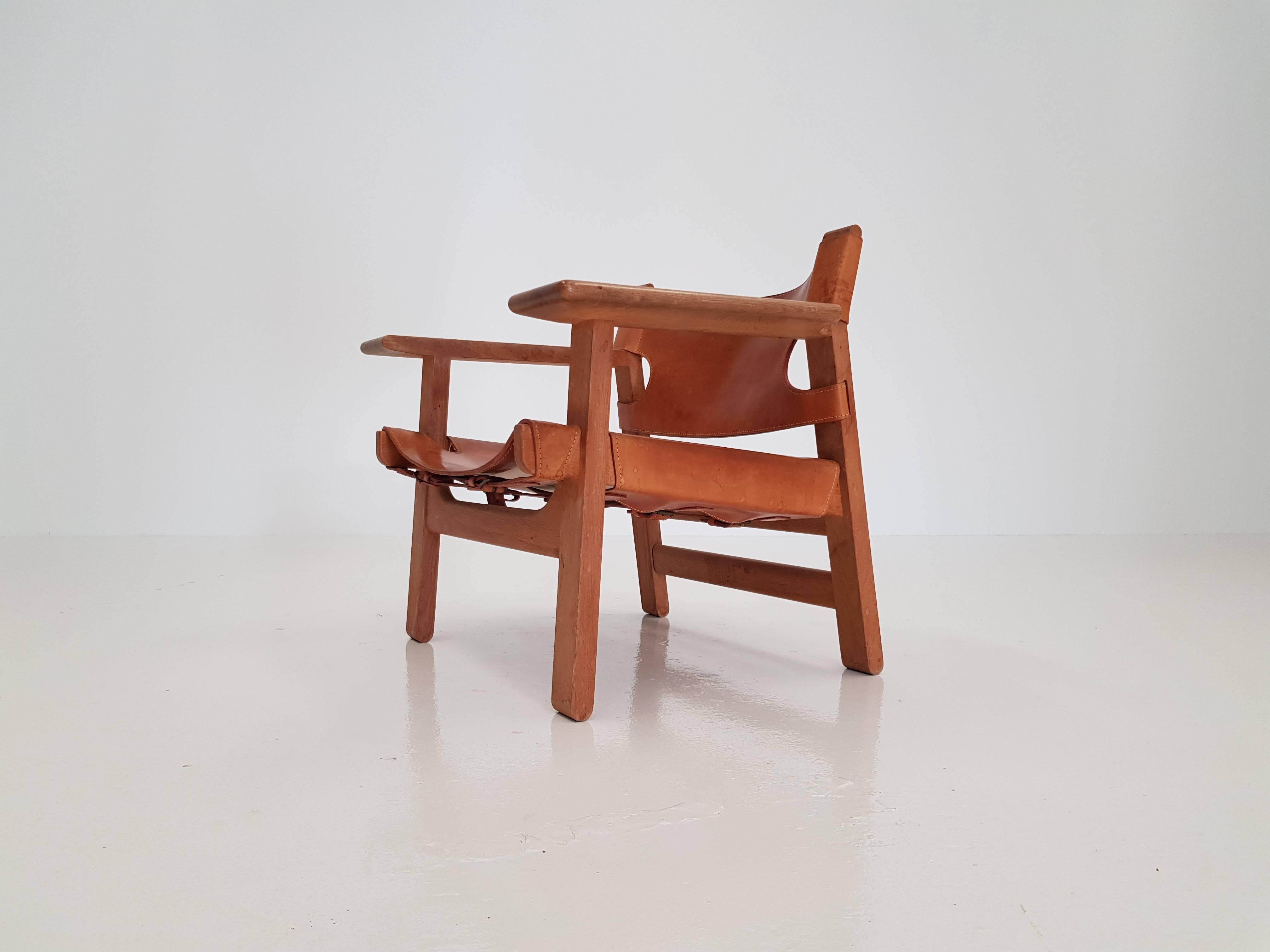 Patinated Børge Mogensen Spanish Chair, Designed 1958, Produced by Fredericia Stolefabrik