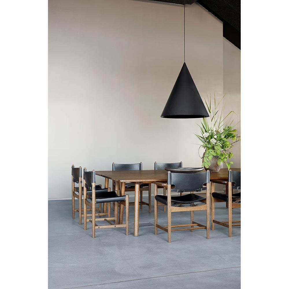 Danois Børge Mogensen Chaise de salle à manger espagnole Cuir noir Chêne noir pour Fredericia en vente