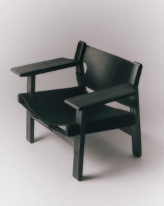 Børge Mogensen Spanish Lounge Chair Black Leather Black Oak for Fredericia