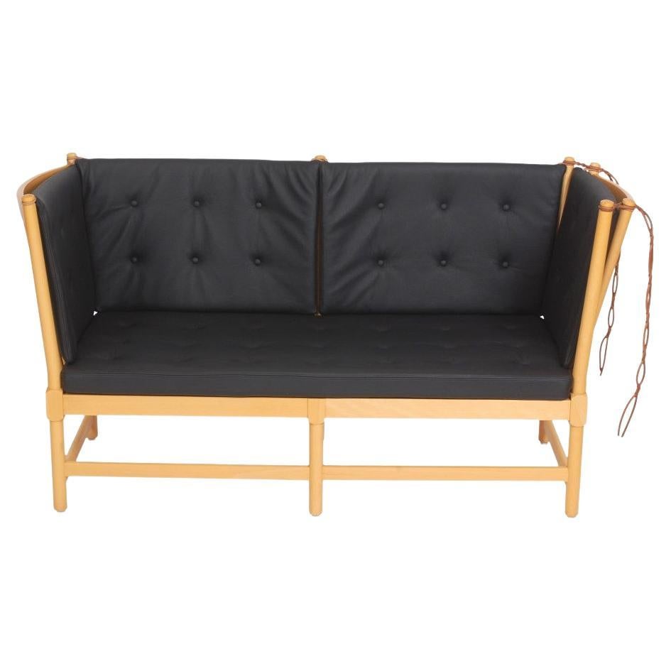 Børge Mogensen Spoke-Back Sofa with Black Bison Leather Cushions For Sale