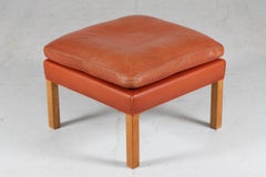 Børge Mogensen Stool 2202 Cognac Colored Leather and Oak by Fredericia Furniture
