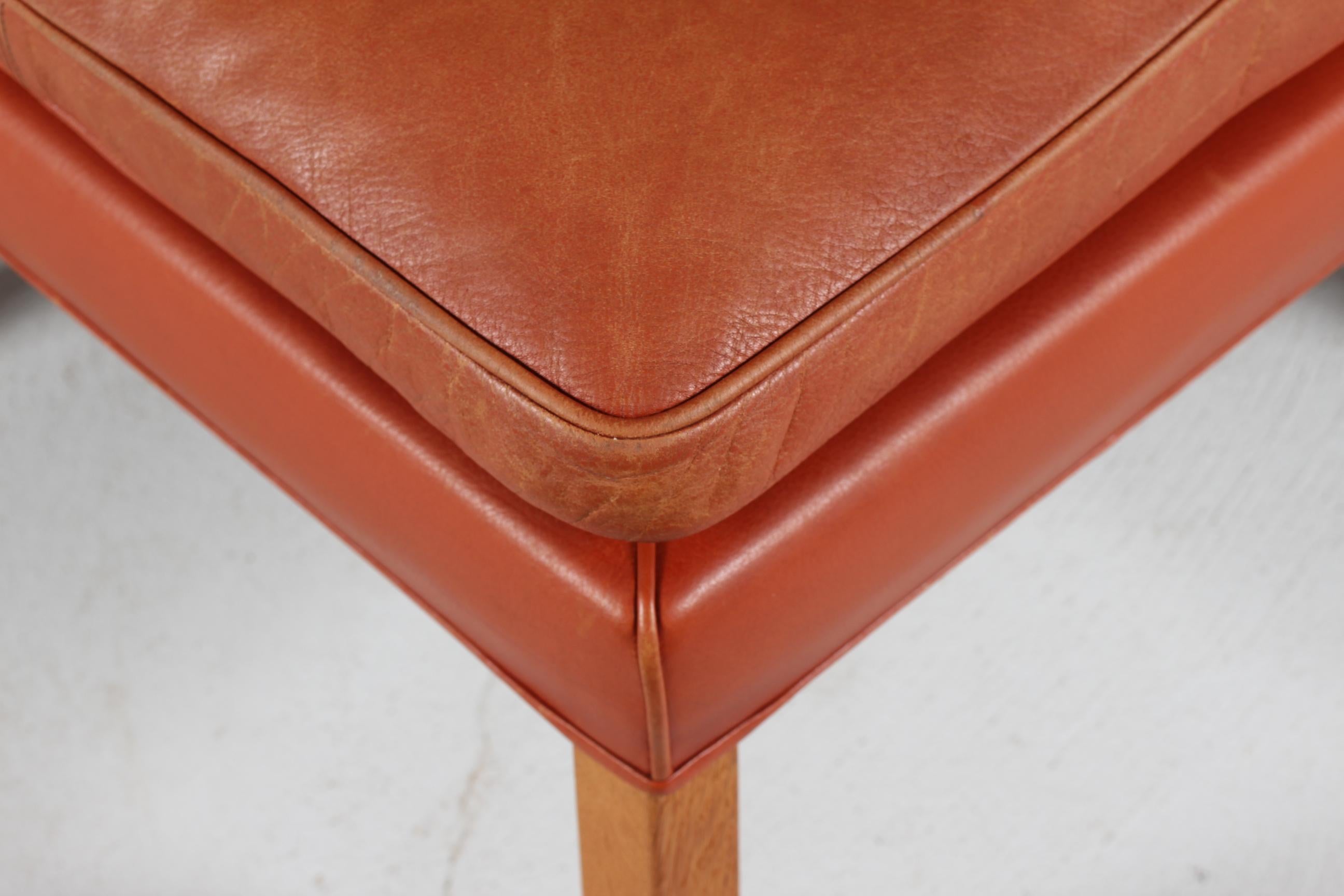 Mid-Century Modern Børge Mogensen Stool 2202 Cognac Colored Leather and Oak by Fredericia Furniture