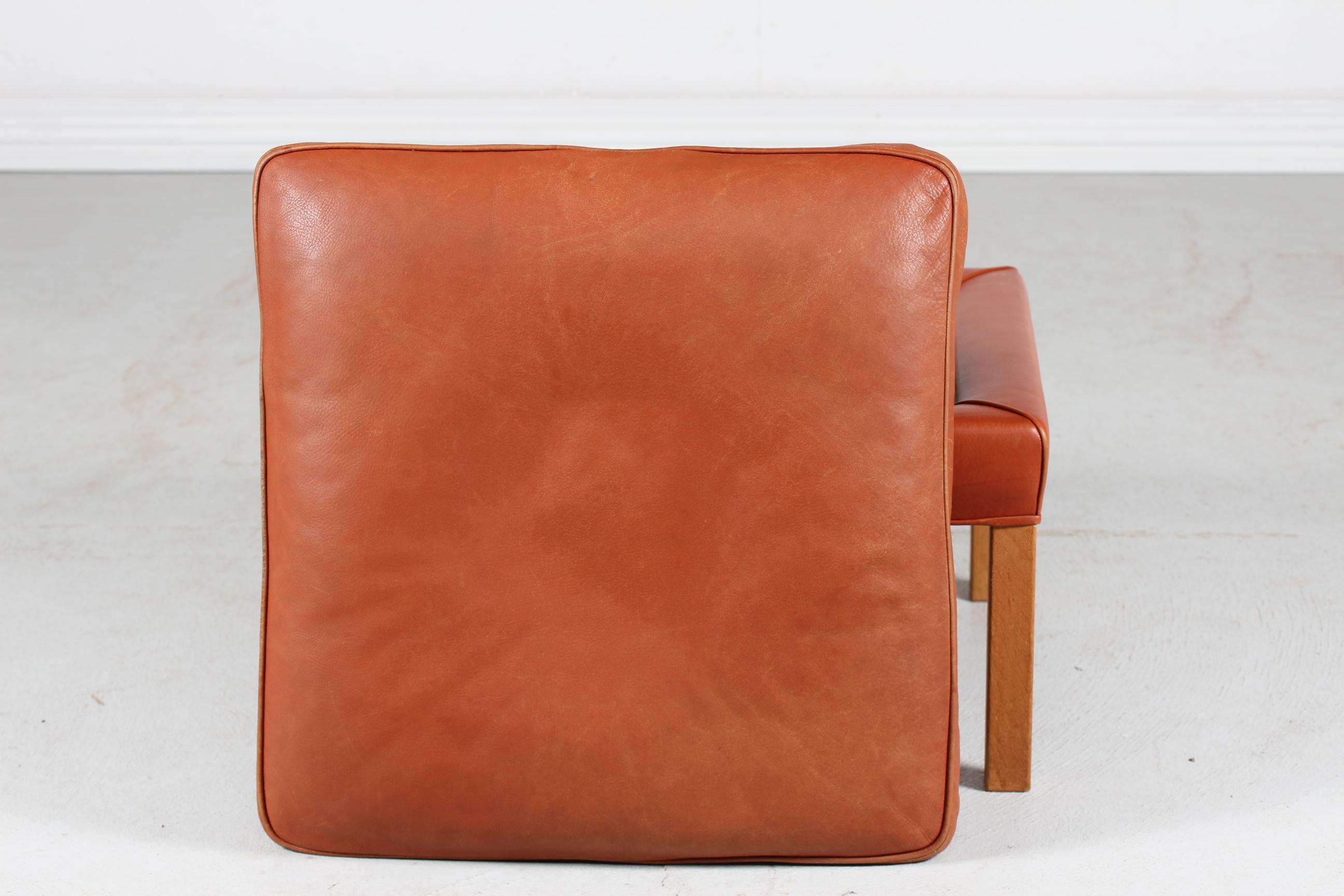 Danish Børge Mogensen Stool 2202 Cognac Colored Leather and Oak by Fredericia Furniture