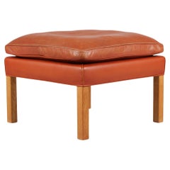 Retro Børge Mogensen Stool 2202 Cognac Colored Leather and Oak by Fredericia Furniture