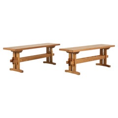 Børge Mogensen Style Blonde Pine Trestle Benches