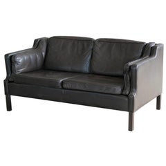 Børge Mogensen Style Danish Two-Seat Sofa Brown Buffalo Leather by Georg Thams