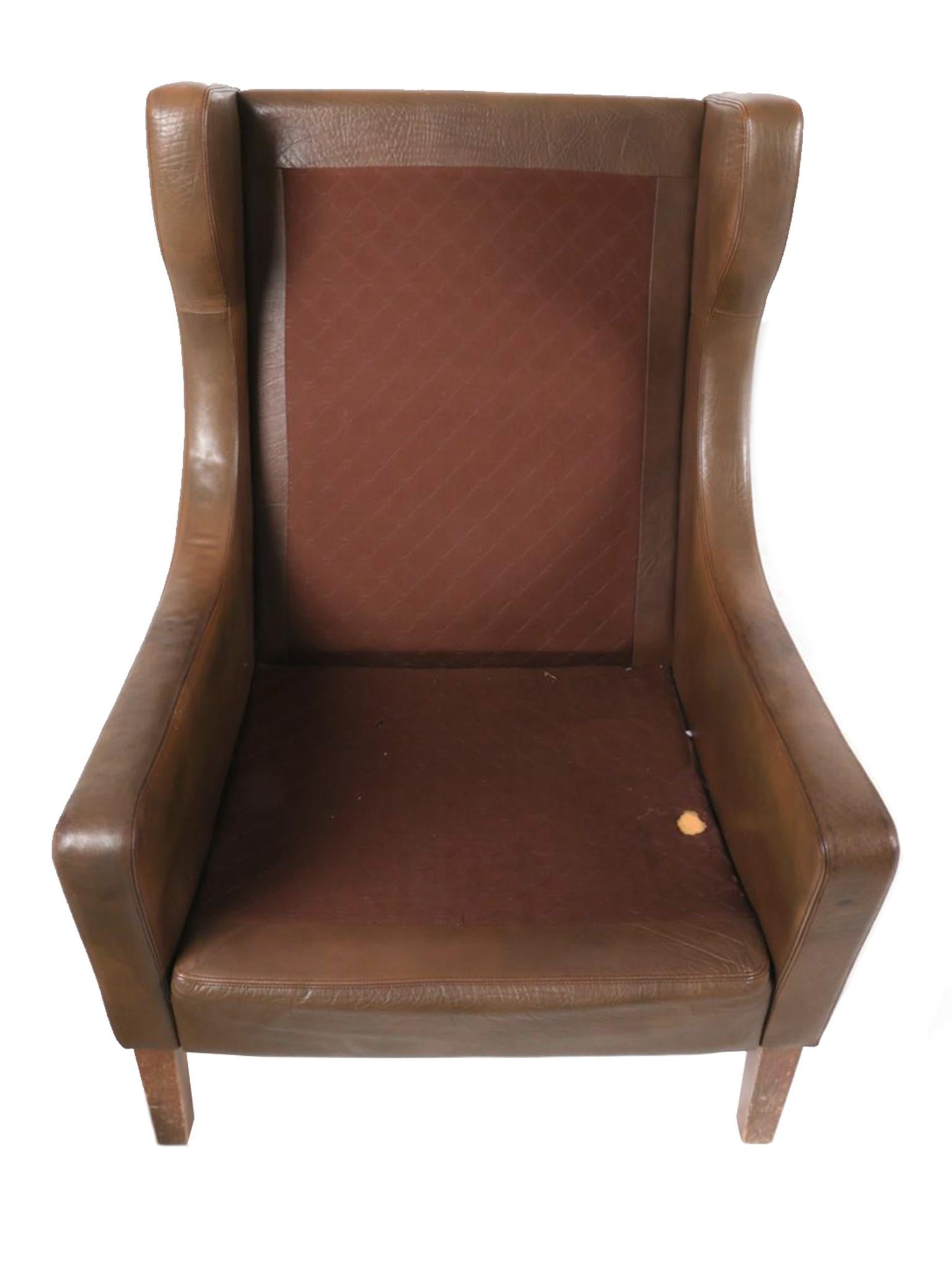 Børge Mogensen Style Leather Armchairs with Ottomans - a Pair For Sale 5