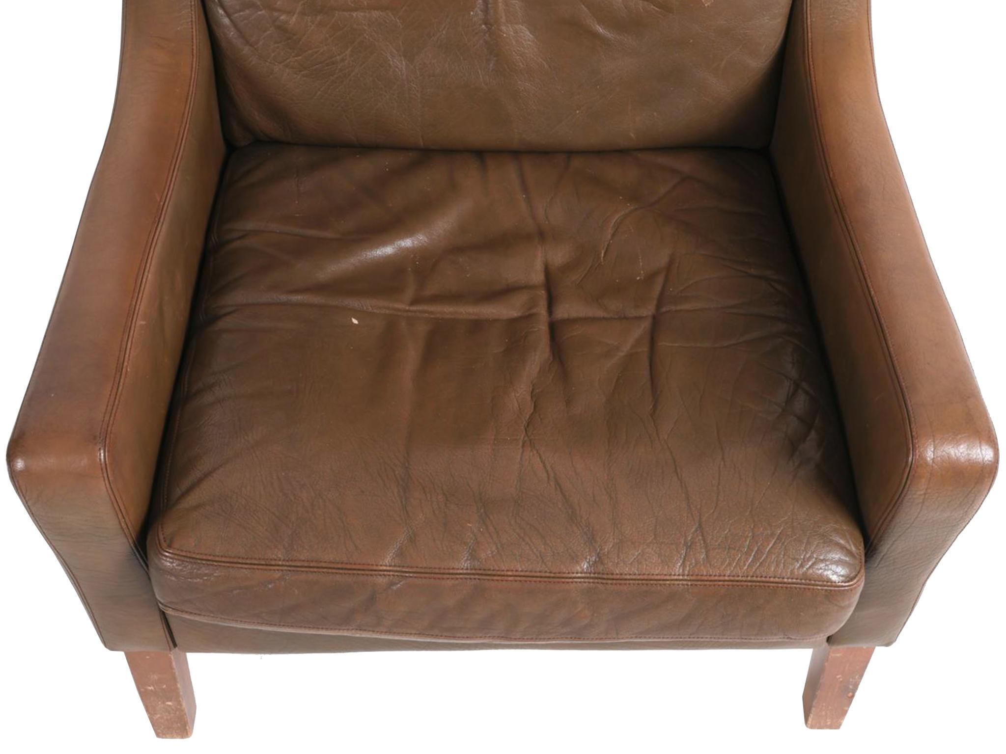 Late 20th Century Børge Mogensen Style Leather Armchairs with Ottomans - a Pair For Sale