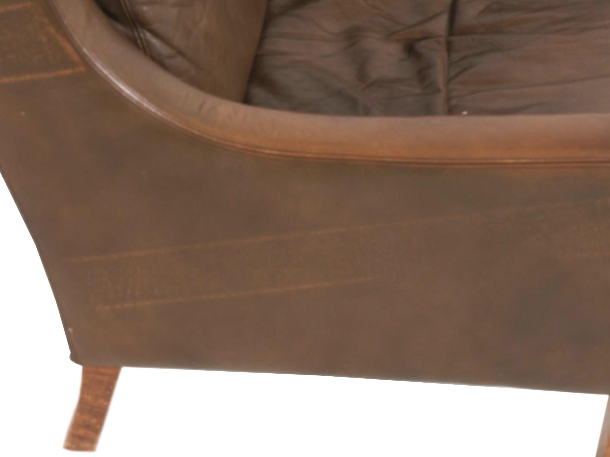 Børge Mogensen Style Leather Armchairs with Ottomans - a Pair For Sale 3
