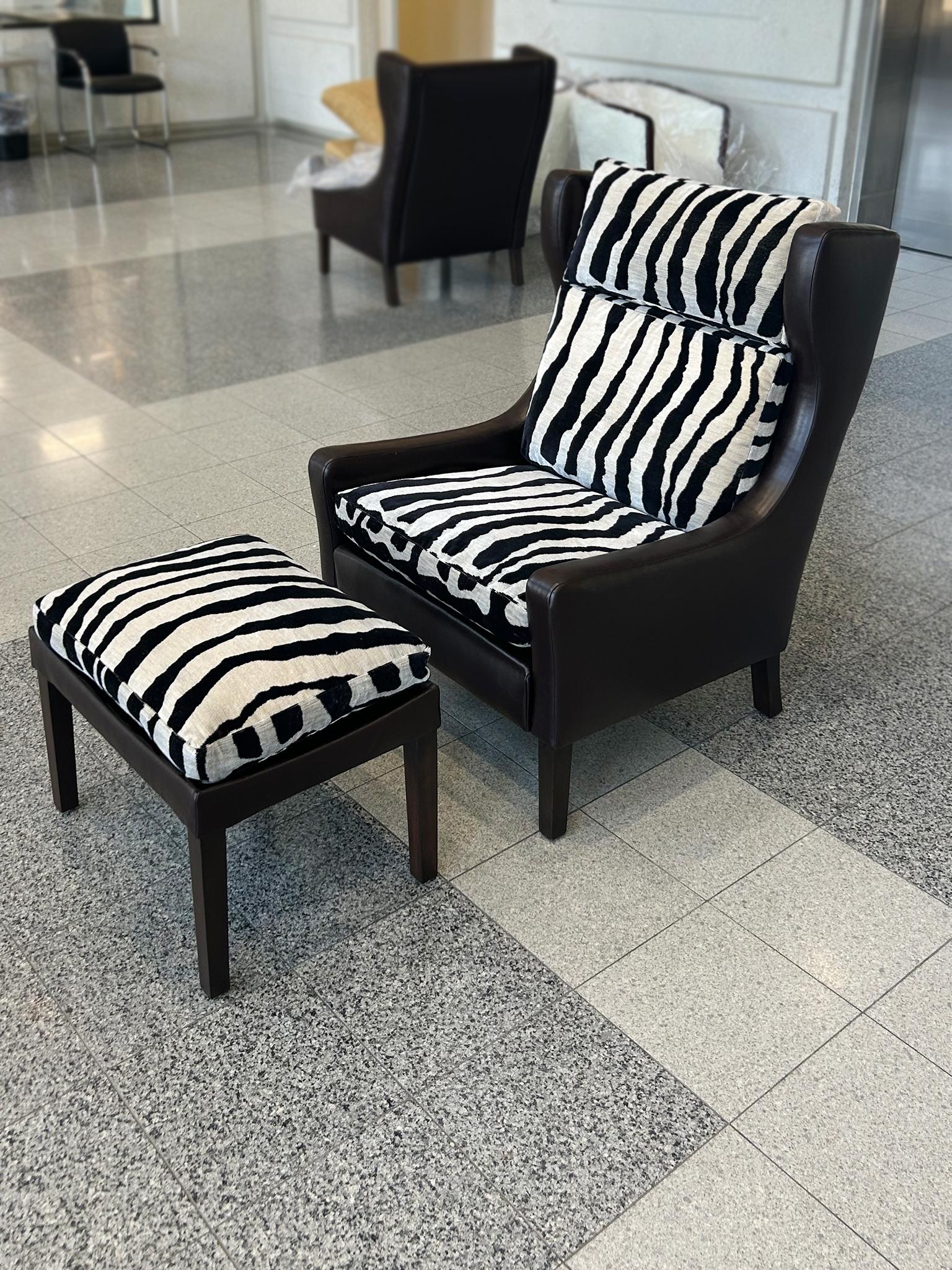 Hand-Crafted Børge Mogensen Style Leather Wingback & Ottoman For Sale