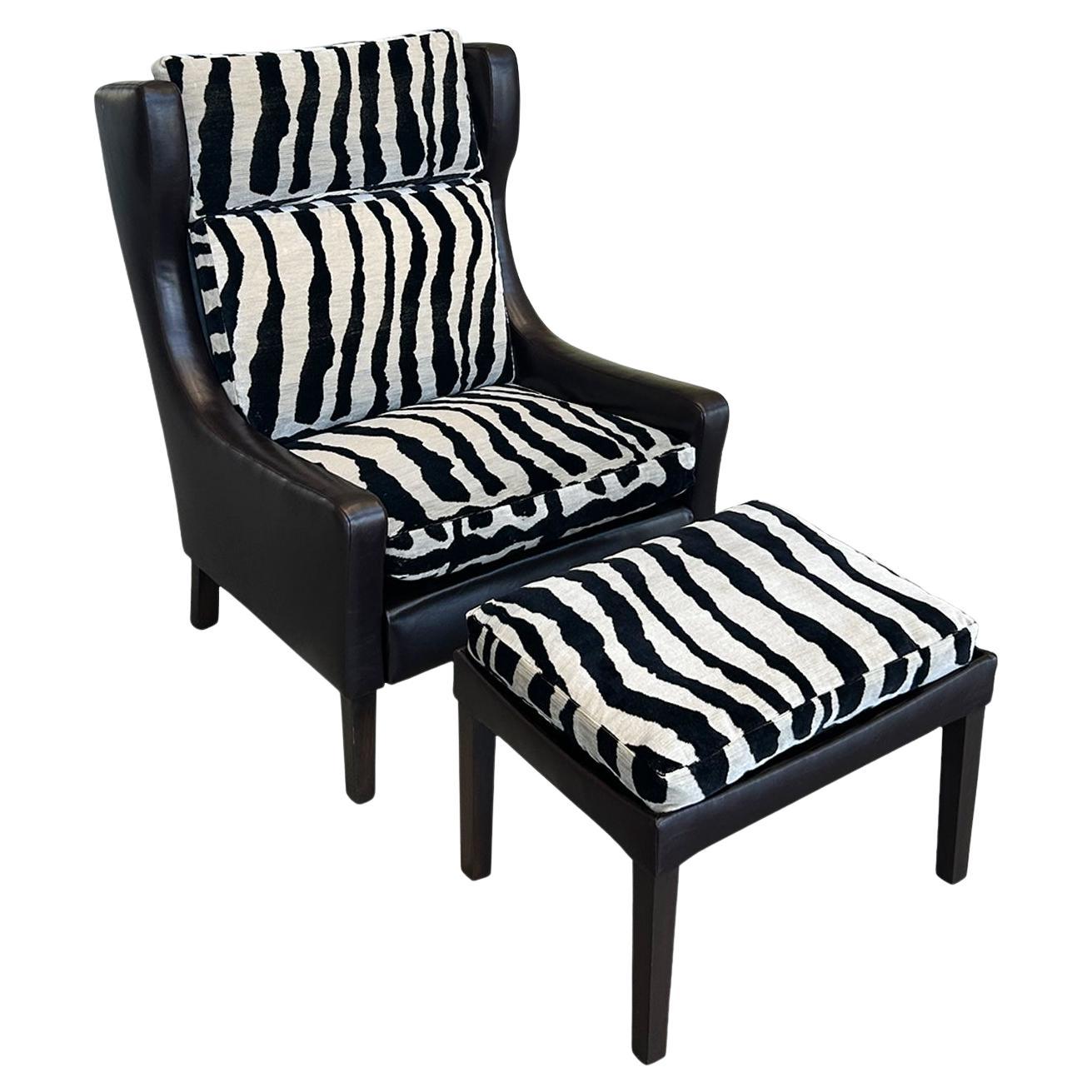 Børge Mogensen Style Leather Wingback & Ottoman