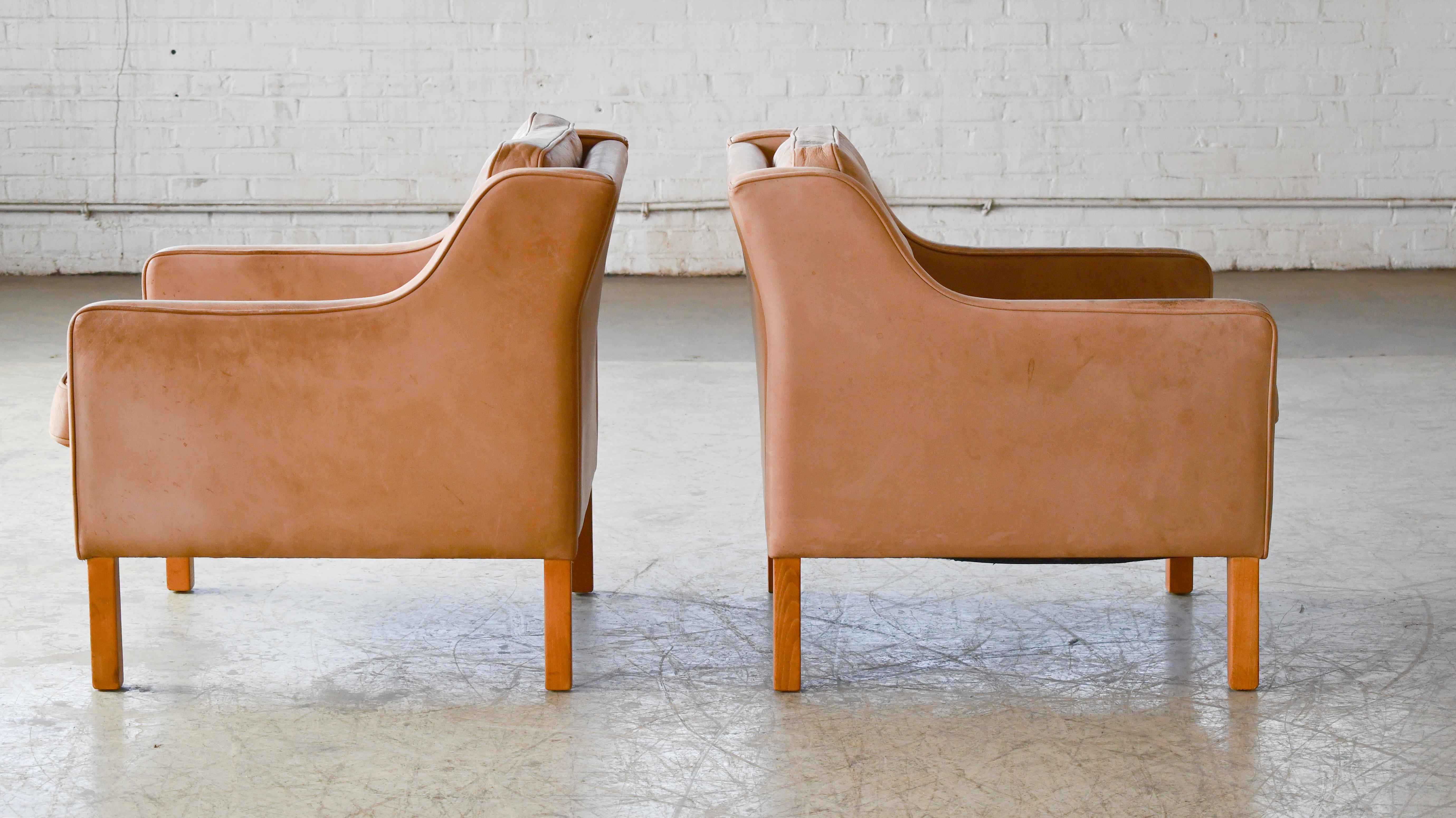 Børge Mogensen Style Lounge Chair Modell 2207 aus patiniertem Naturleder  im Angebot 5