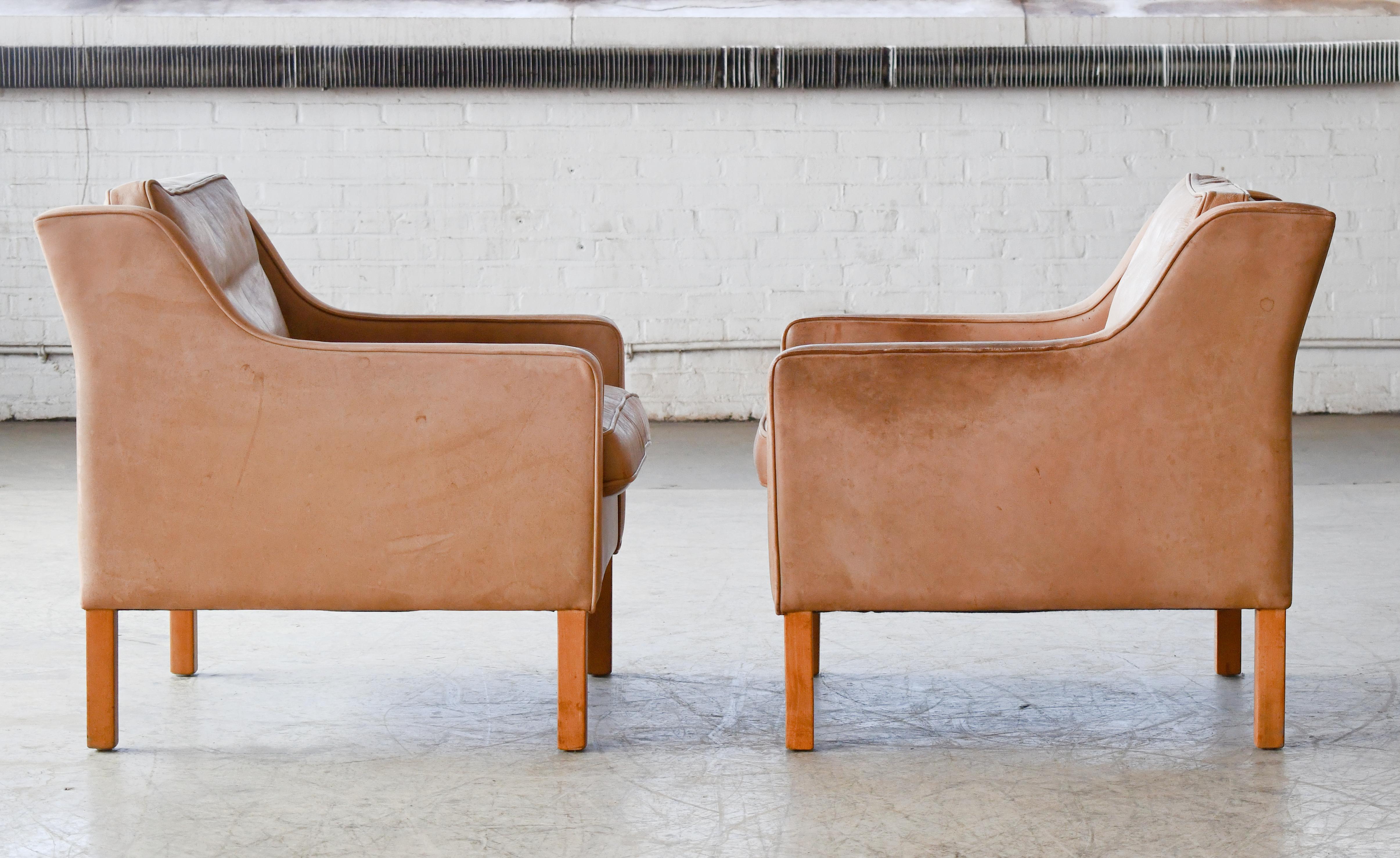 Børge Mogensen Style Lounge Chair Model 2207 in Natural Patinated Leather For Sale 3