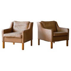 Silla Lounge Estilo Børge Mogensen Modelo 2207 en Piel Patinada Natural