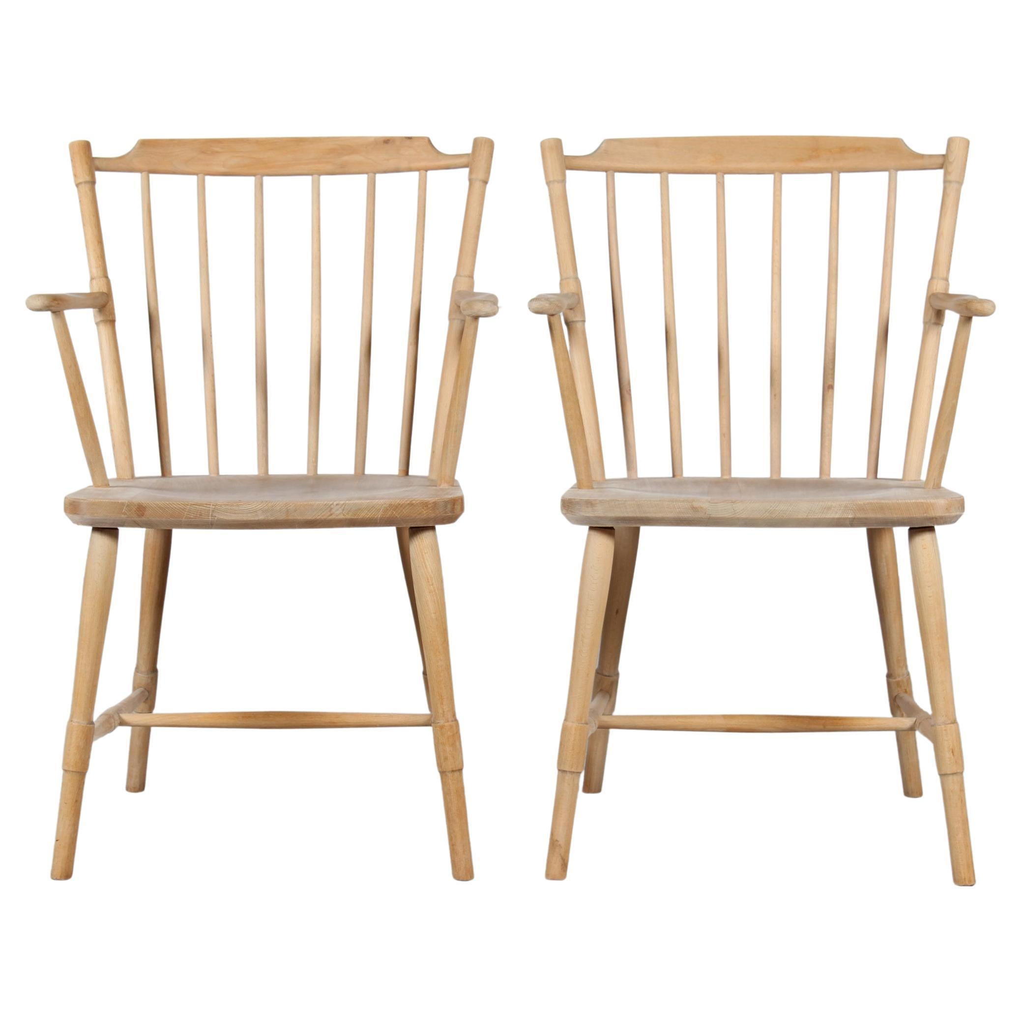 Børge Mogensen Style Pair of Windsor Armchairs of Beech Wood, Denmark, 1970s For Sale