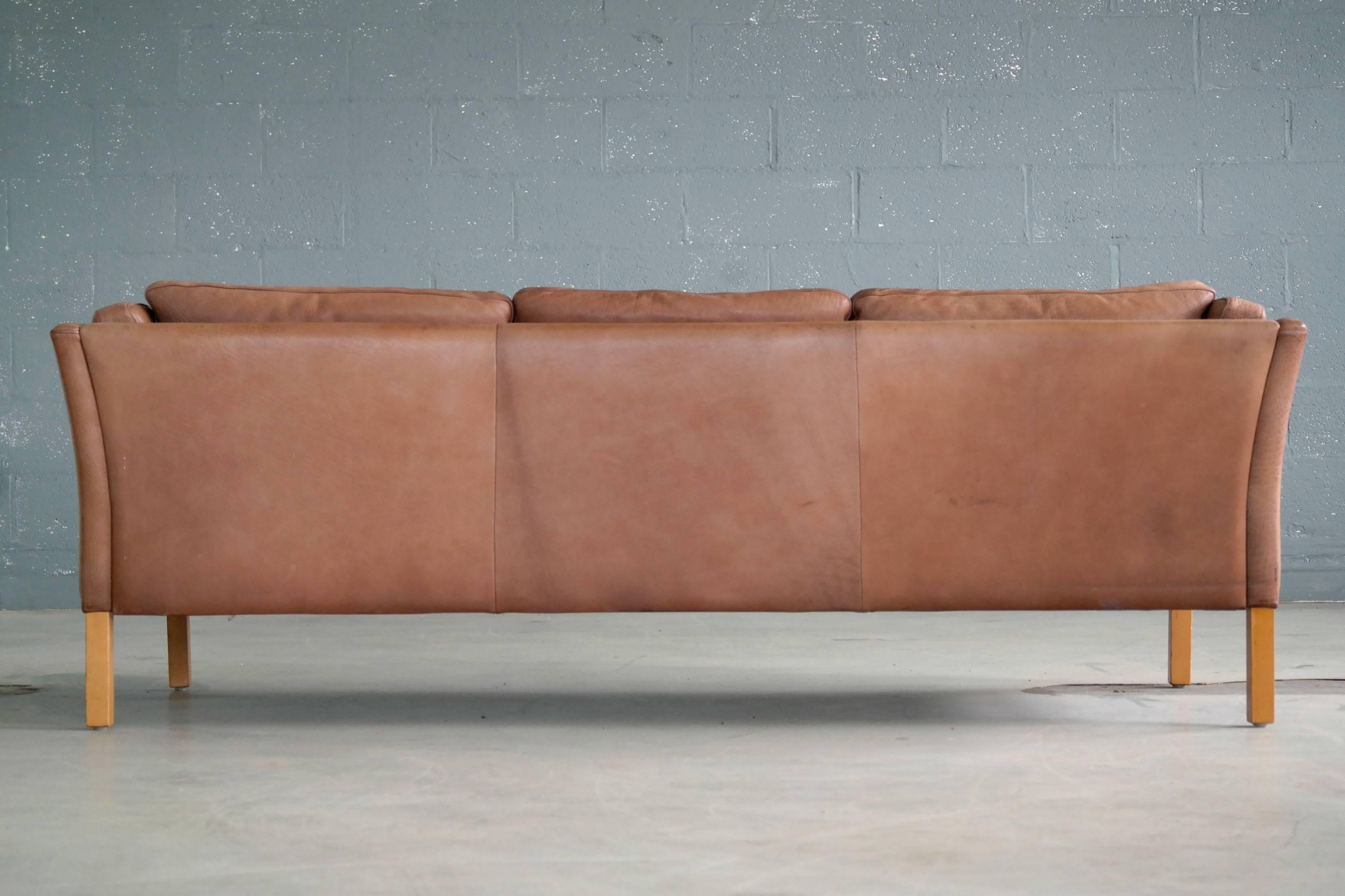 Børge Mogensen Style Sofa in Patinated Light Cognac Buffalo Leather by Stouby 5