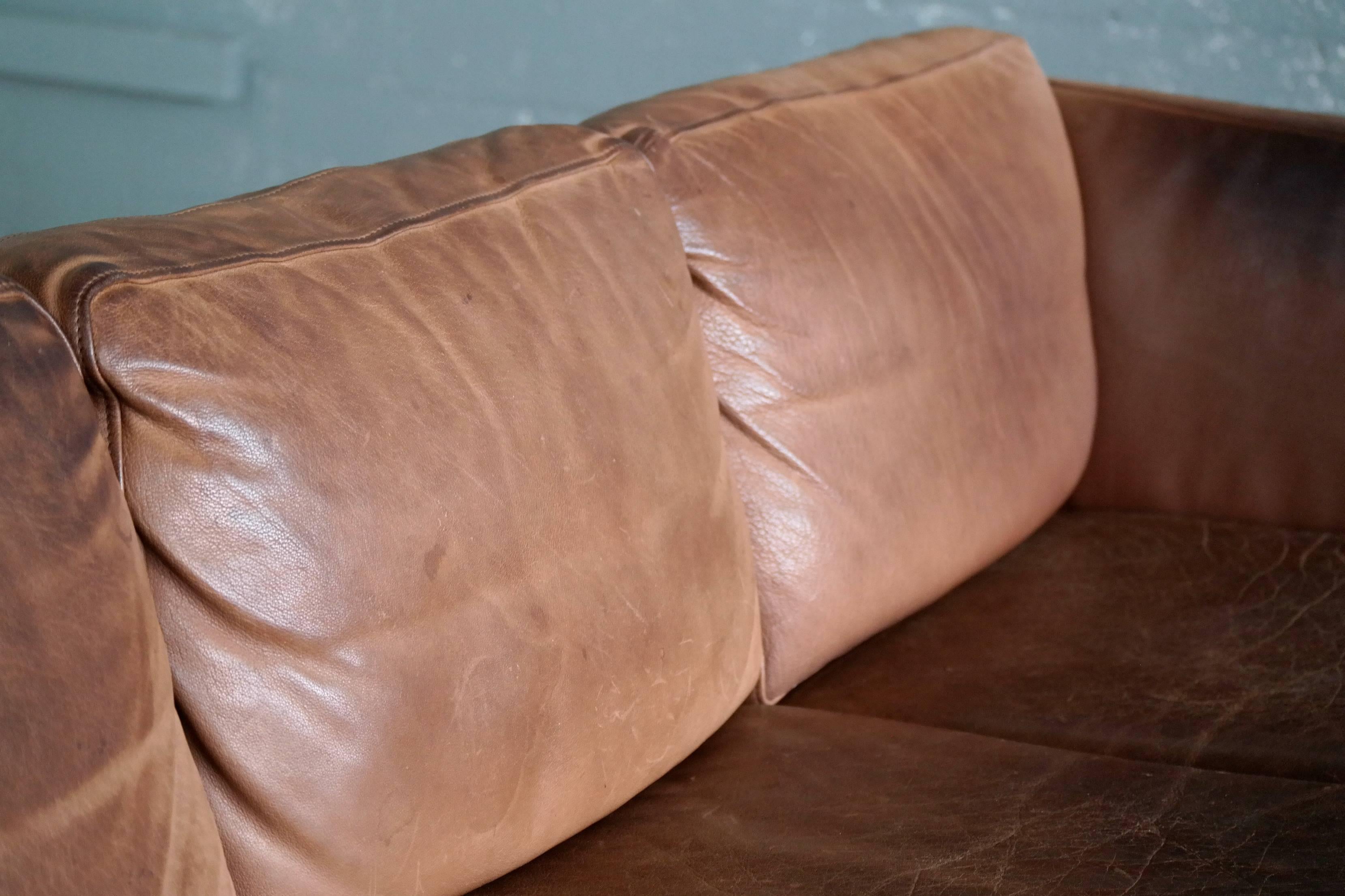Mid-20th Century Børge Mogensen Style Sofa in Patinated Light Cognac Buffalo Leather by Stouby