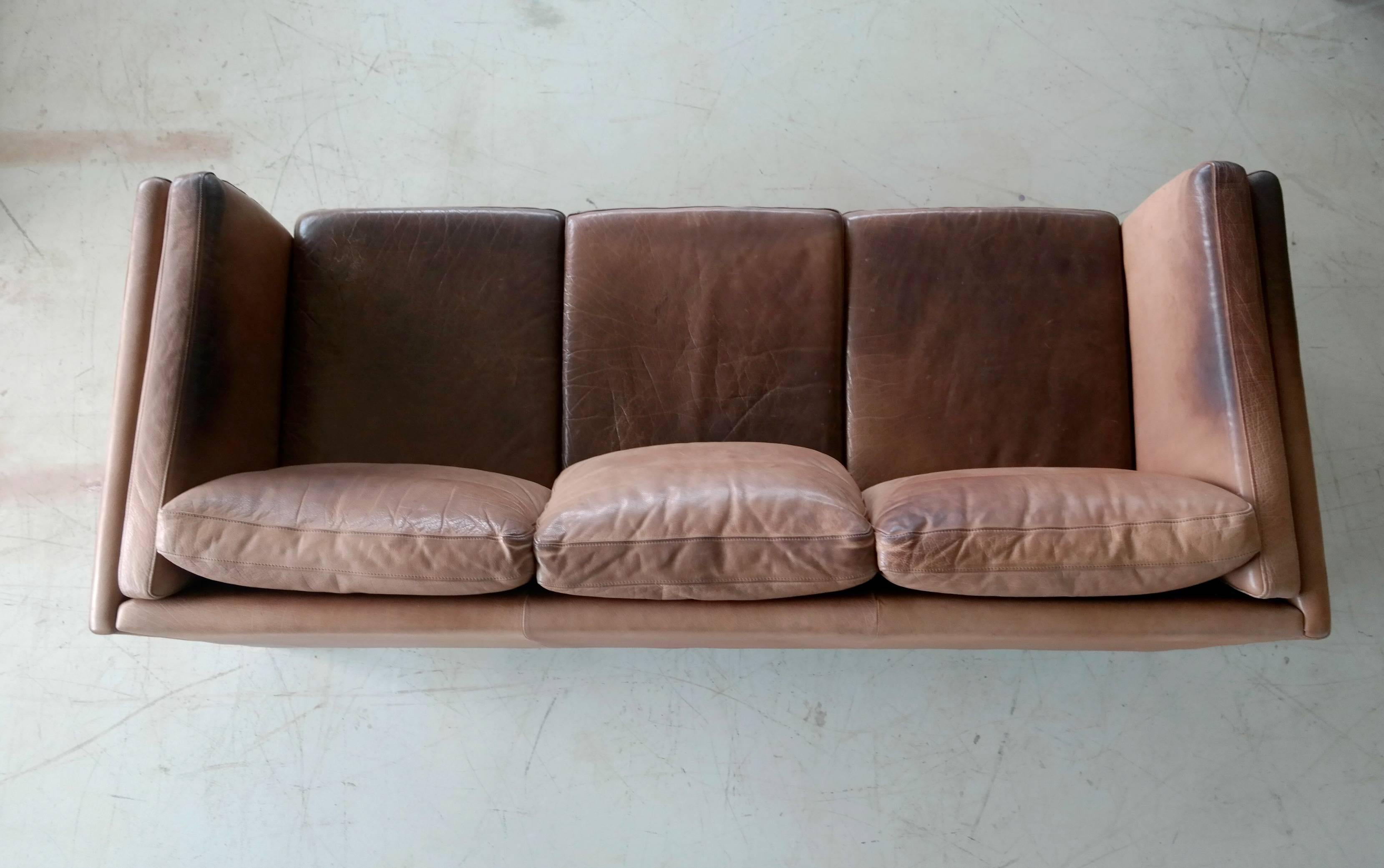 Børge Mogensen Style Sofa in Patinated Light Cognac Buffalo Leather by Stouby 3