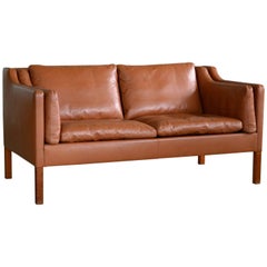Børge Mogensen Style Two-Seat Sofa in Cognac Leather by Stouby Mobler, Denmark