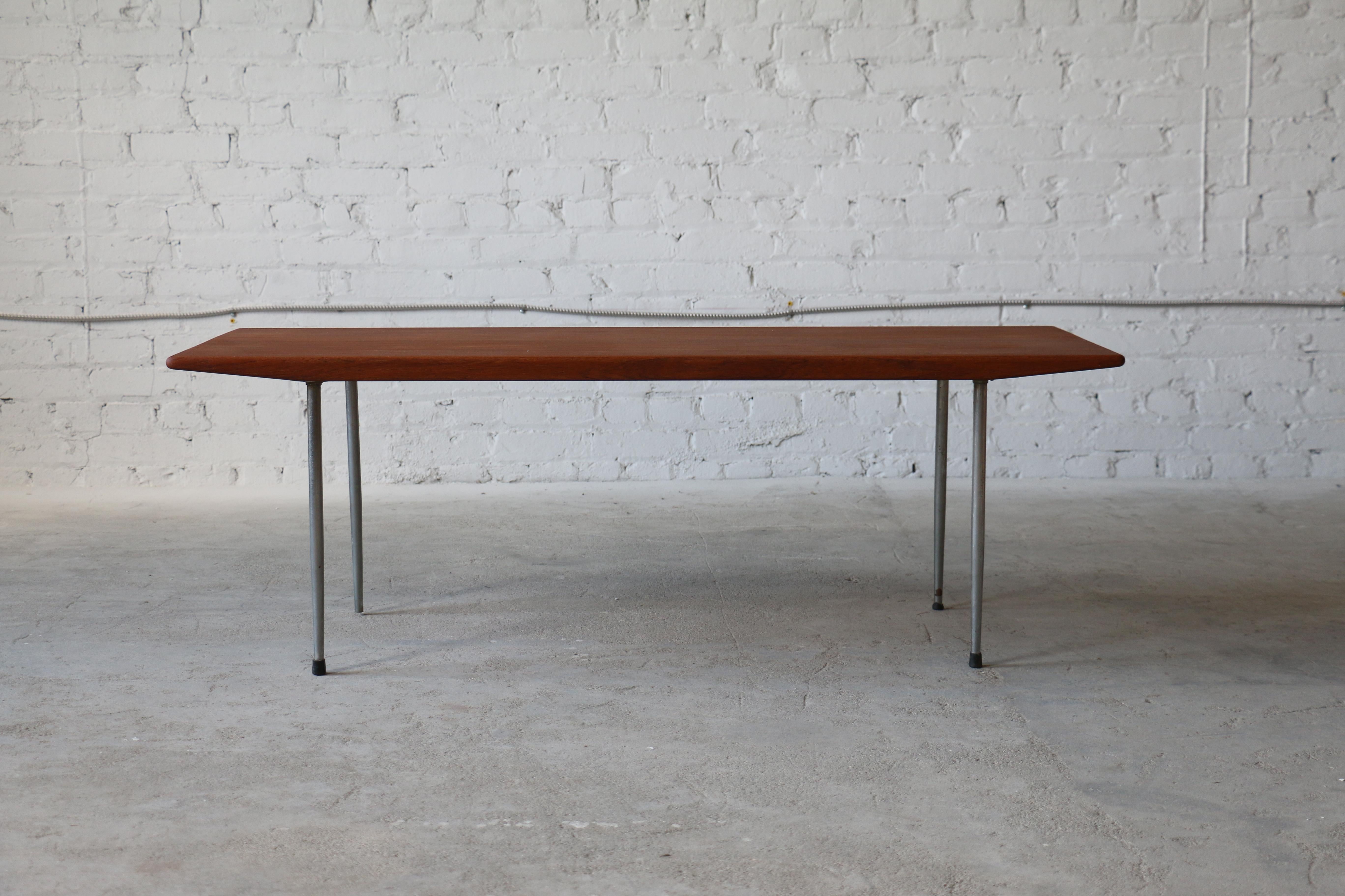 Scandinavian Modern Børge Mogensen, Tage Kristensen, Teak Coffee Table with Steel Legs For Sale