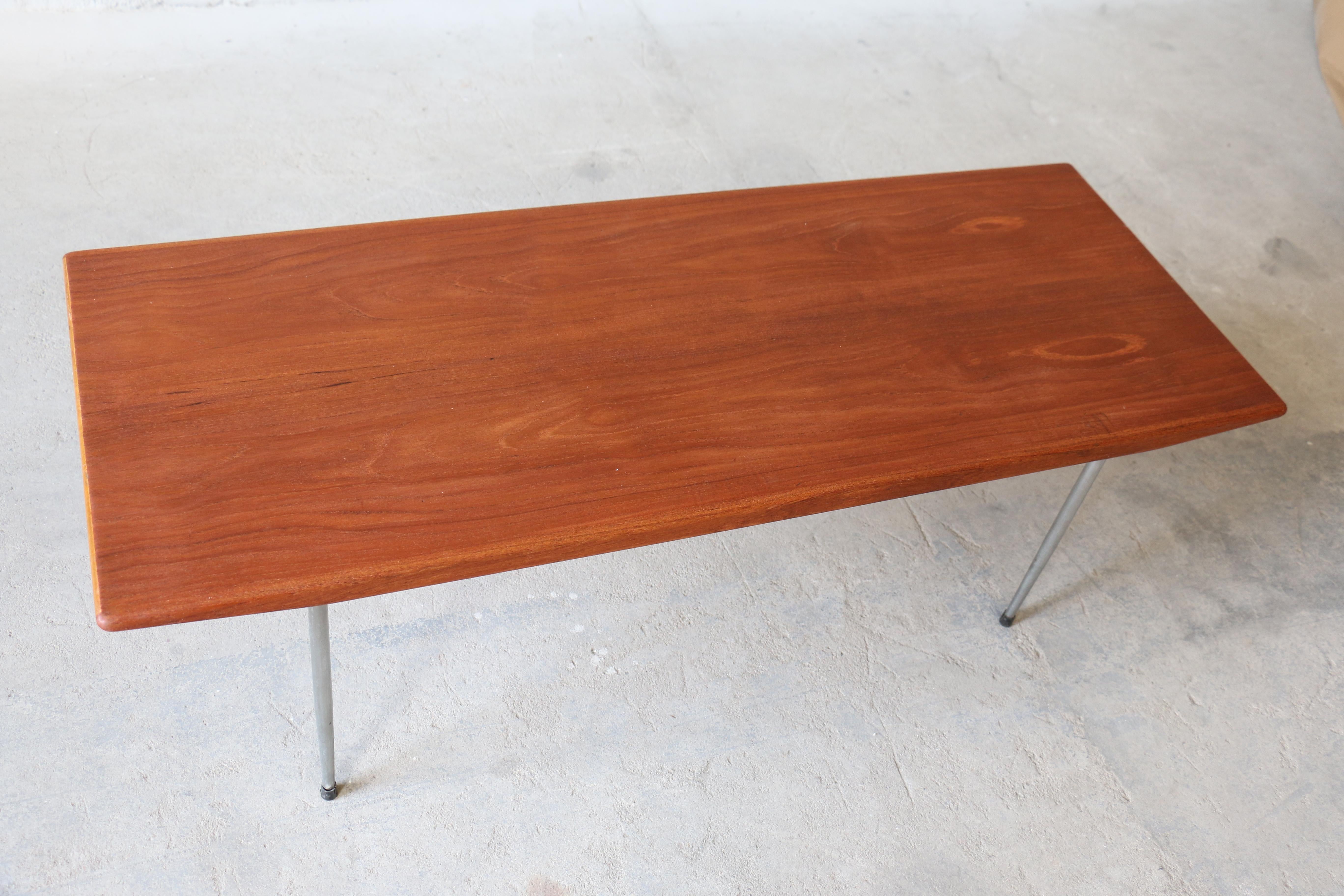 Woodwork Børge Mogensen, Tage Kristensen, Teak Coffee Table with Steel Legs For Sale