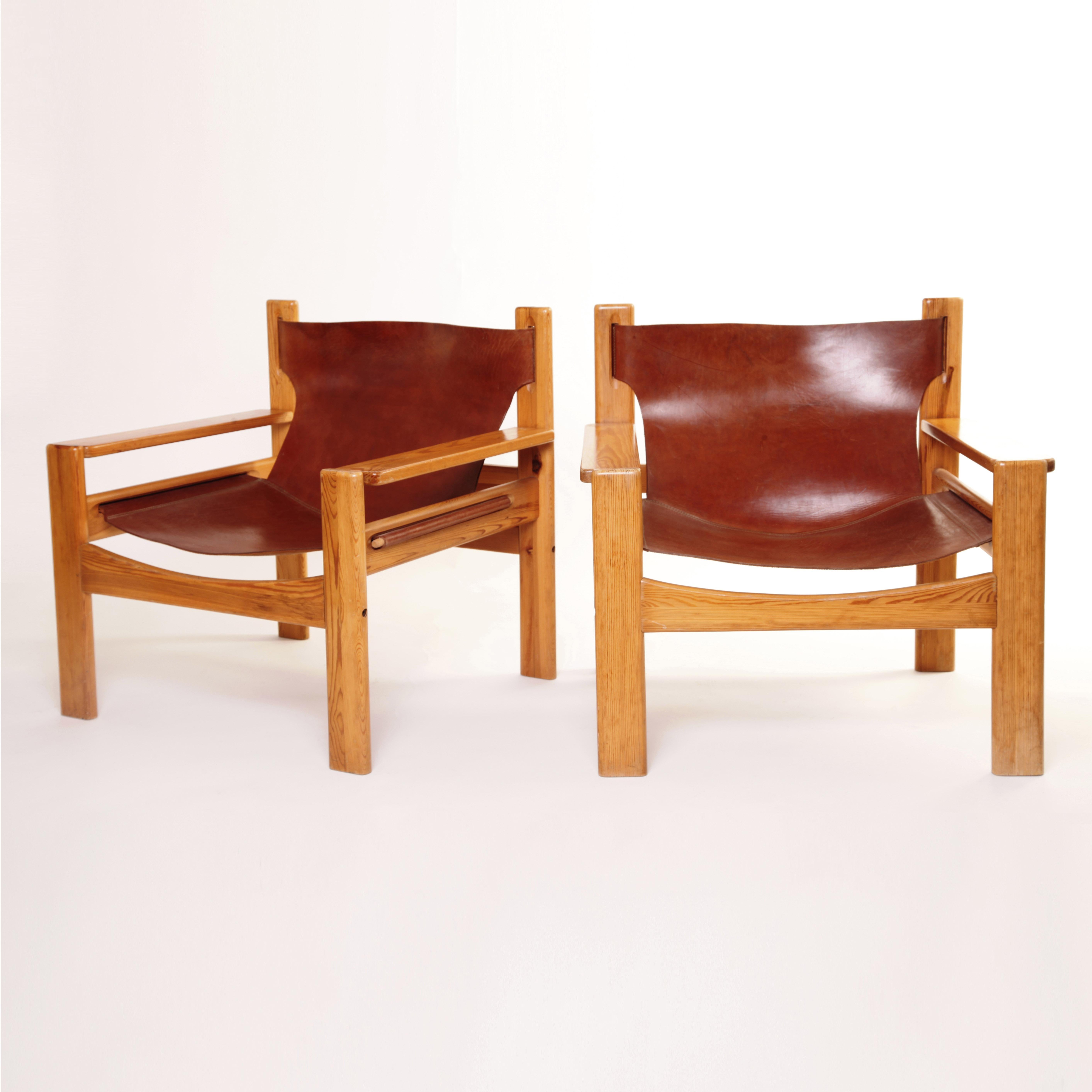 Danish Mid-Century Modern Børge Mogensen Tan Saddle Lounge Leather Armchairs, 1950s  For Sale