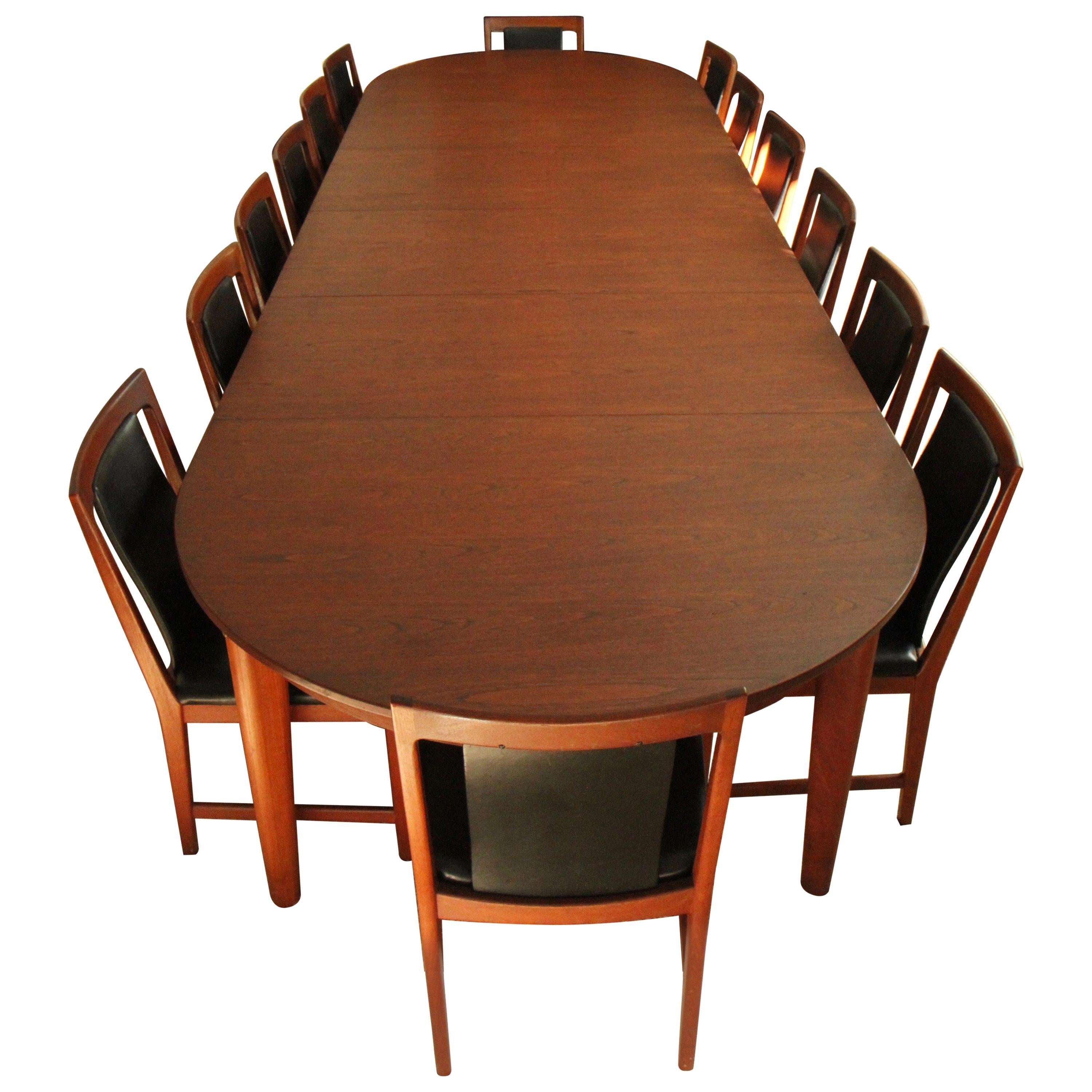 Børge Mogensen Teak Dining Table with 14 David Rosen Chairs, 1960s, Sweden
