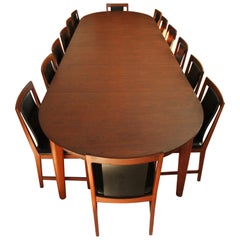 Børge Mogensen Teak Dining Table with 14 David Rosen Chairs, 1960s, Sweden