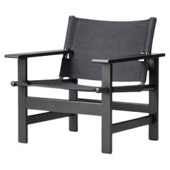 Børge Mogensen The Canvas Chair - Schwarze Eiche/Schwarzes Segeltuch für Fredericia