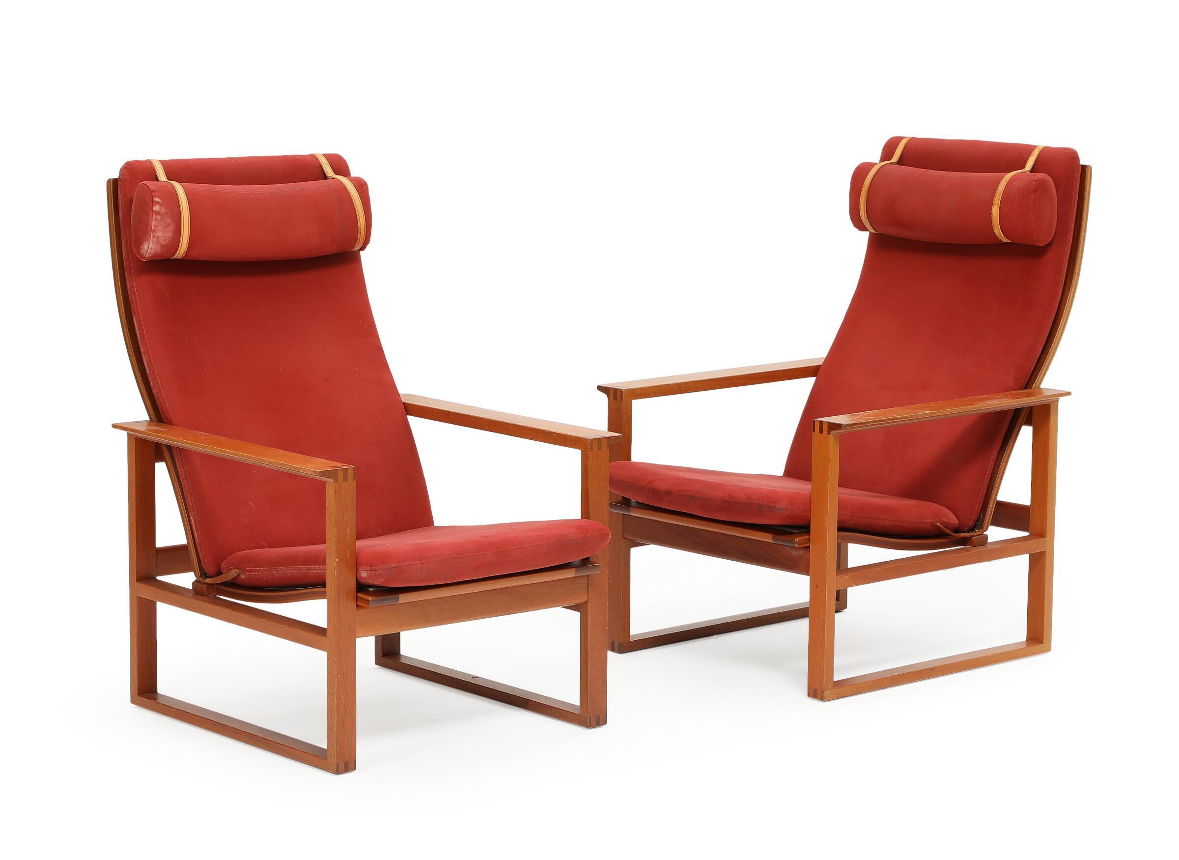 Mid-Century Modern Børge Mogensen: “The Runner Chair”, Pair of High-Backed Mahogany Easy Chairs