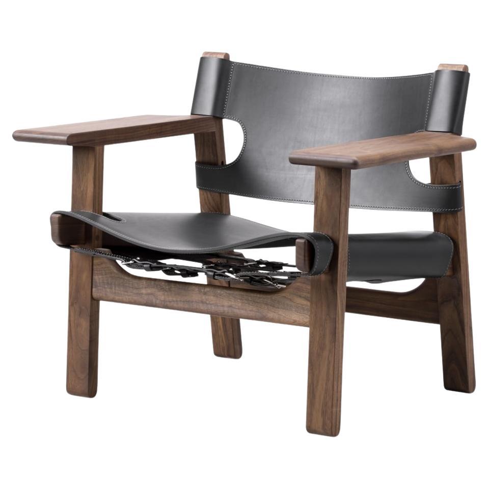 Børge Mogensen, The Spanish Chair-Black Leather/Oiled Walnut-for Fredericia