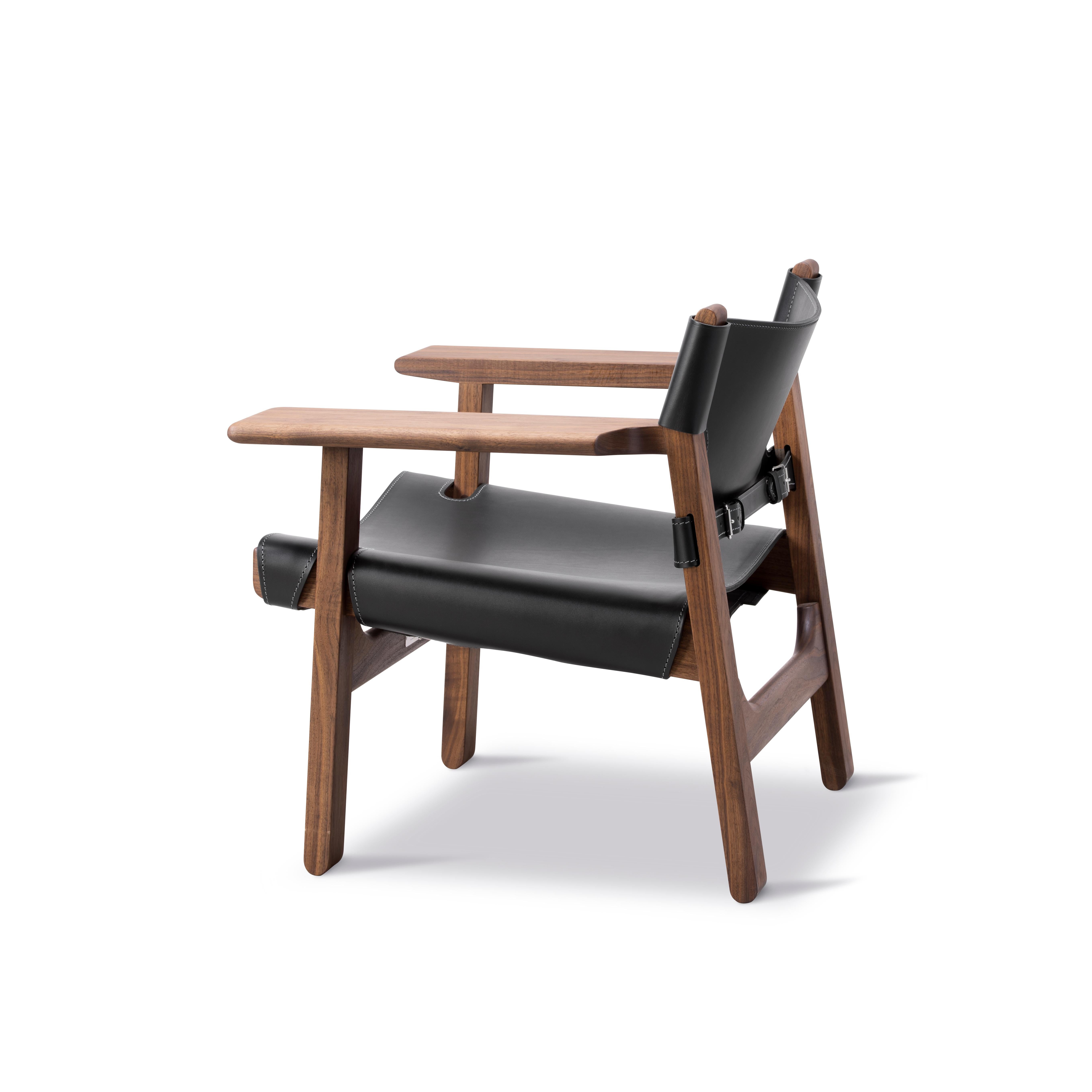Mid-Century moderno Børge Mogensen La Sedia Spagnola Sella Nera Pelle Noce Olio per Fredericia in vendita