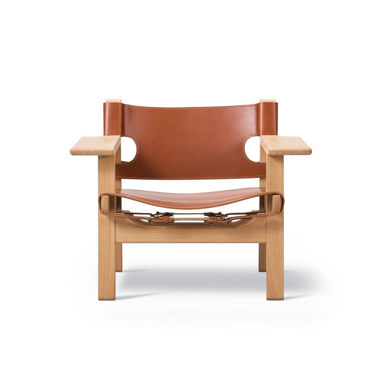 Scandinavo moderno Børge Mogensen, Sedia spagnola - Pelle di cognac / Oak oliato chiaro - per Fredericia in vendita
