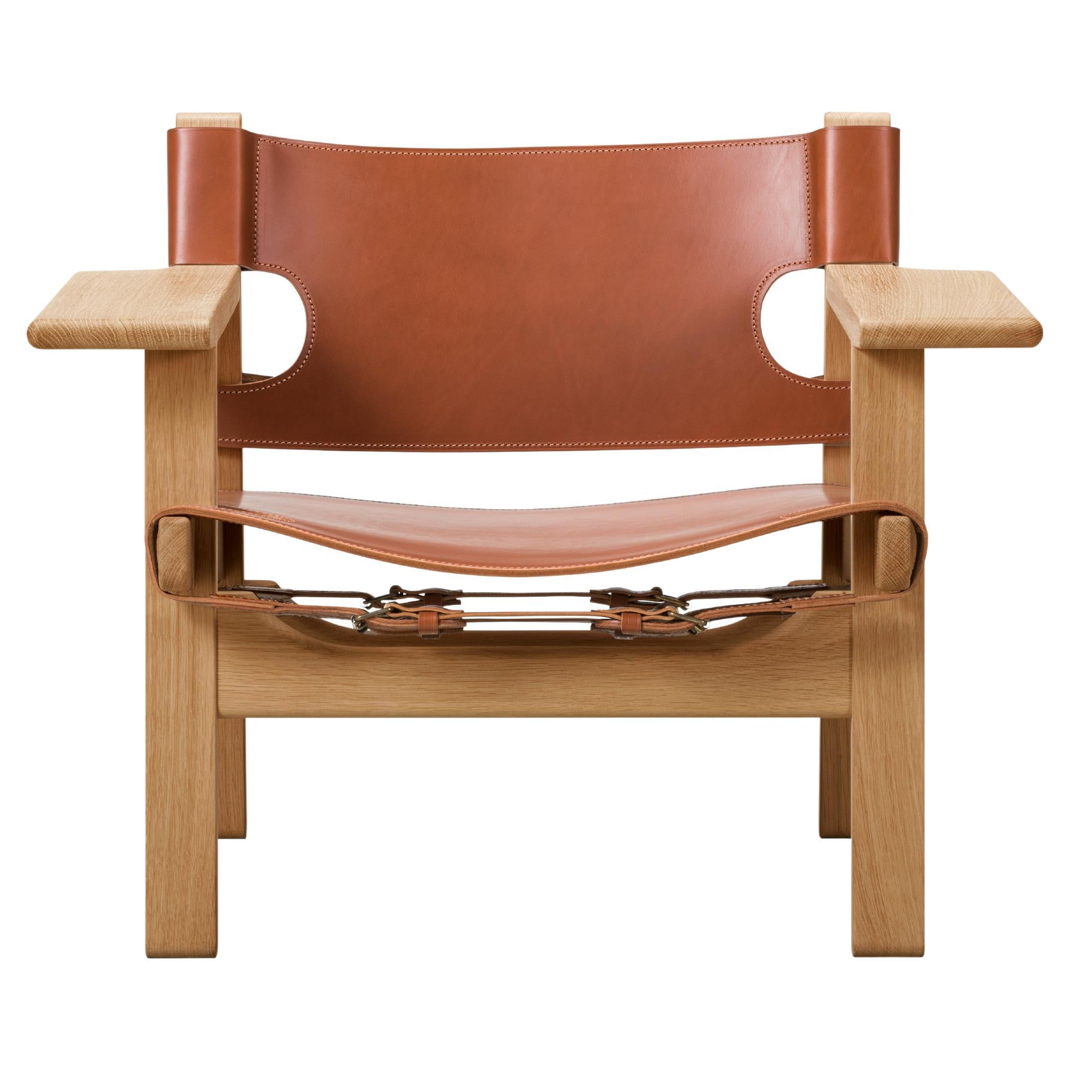 Børge Mogensen La Sedia Spagnola Cognac Sella Pelle Oak Oliata per Fredericia