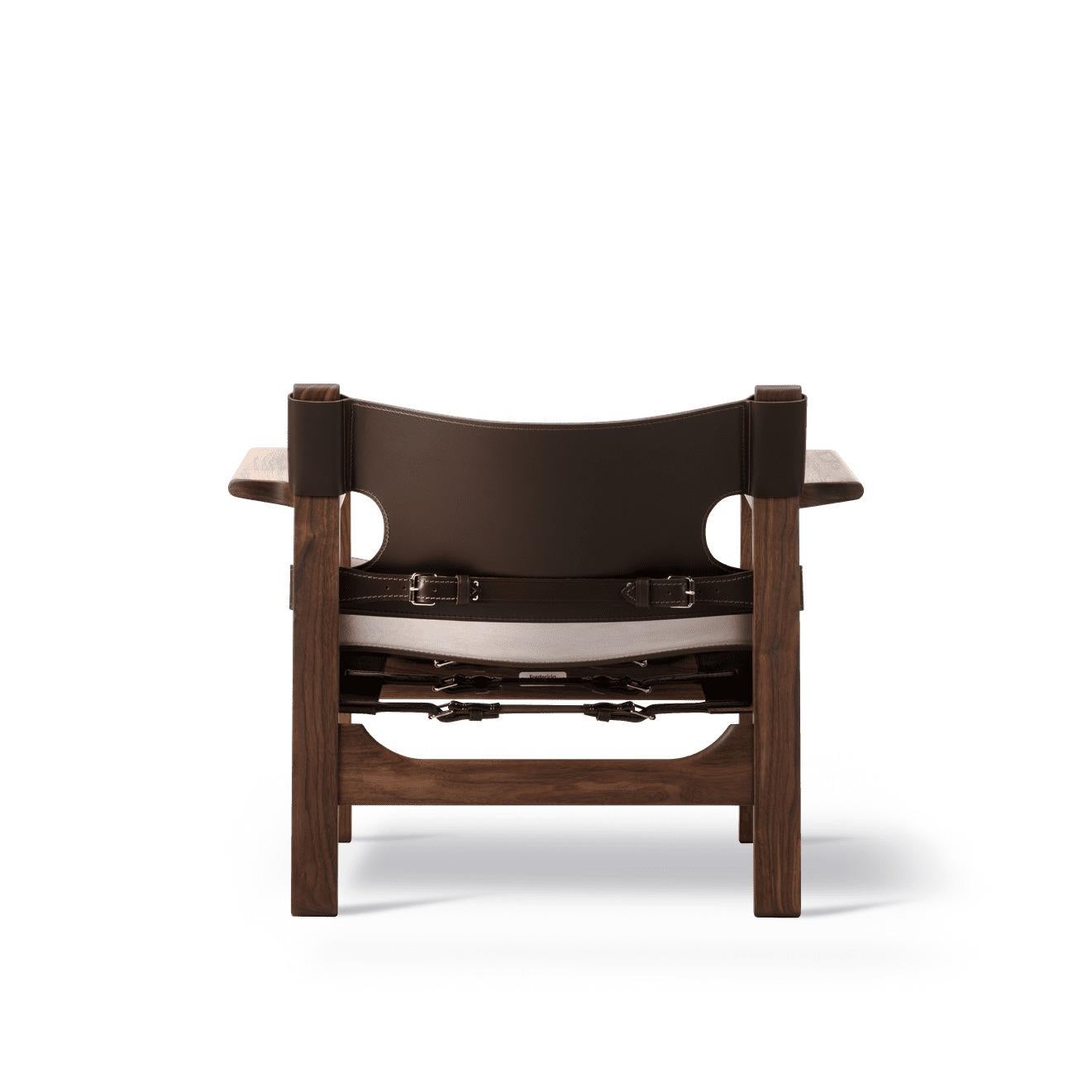 Scandinavian Modern Børge Mogensen, The Spanish Chair-Dark Brown Leather/Oiled Walnut-for Fredericia For Sale