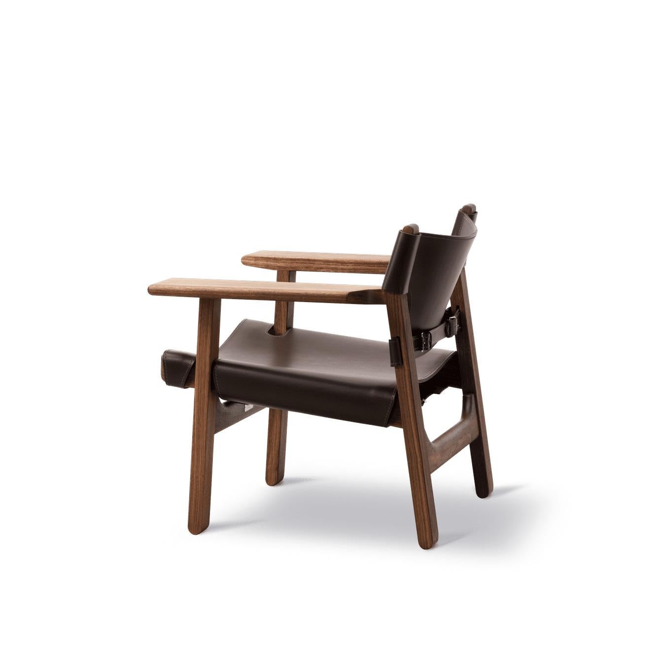 Danish Børge Mogensen, The Spanish Chair-Dark Brown Leather/Oiled Walnut-for Fredericia For Sale