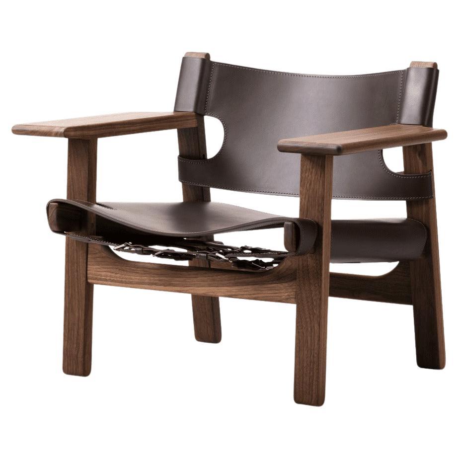 Børge Mogensen, The Spanish Chair-Dark Brown Leather/Oiled Walnut-for Fredericia For Sale