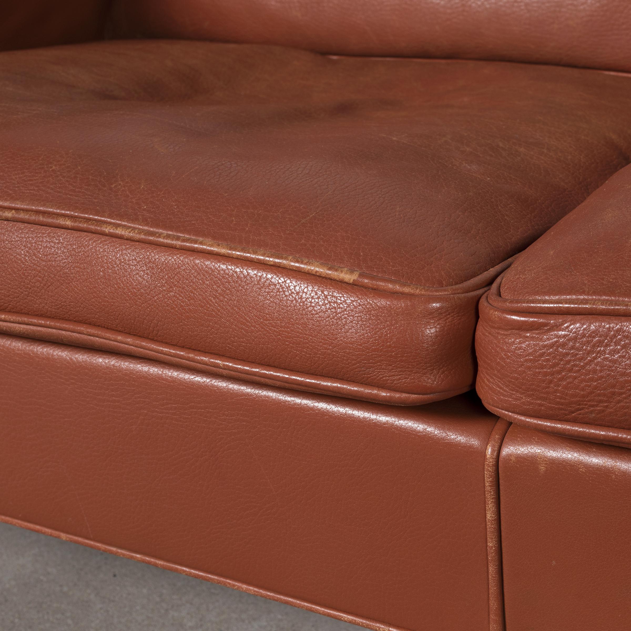Børge Mogensen Three-Seat cognac Leather Sofa Model 2213 for Fredericia, Denmark 1