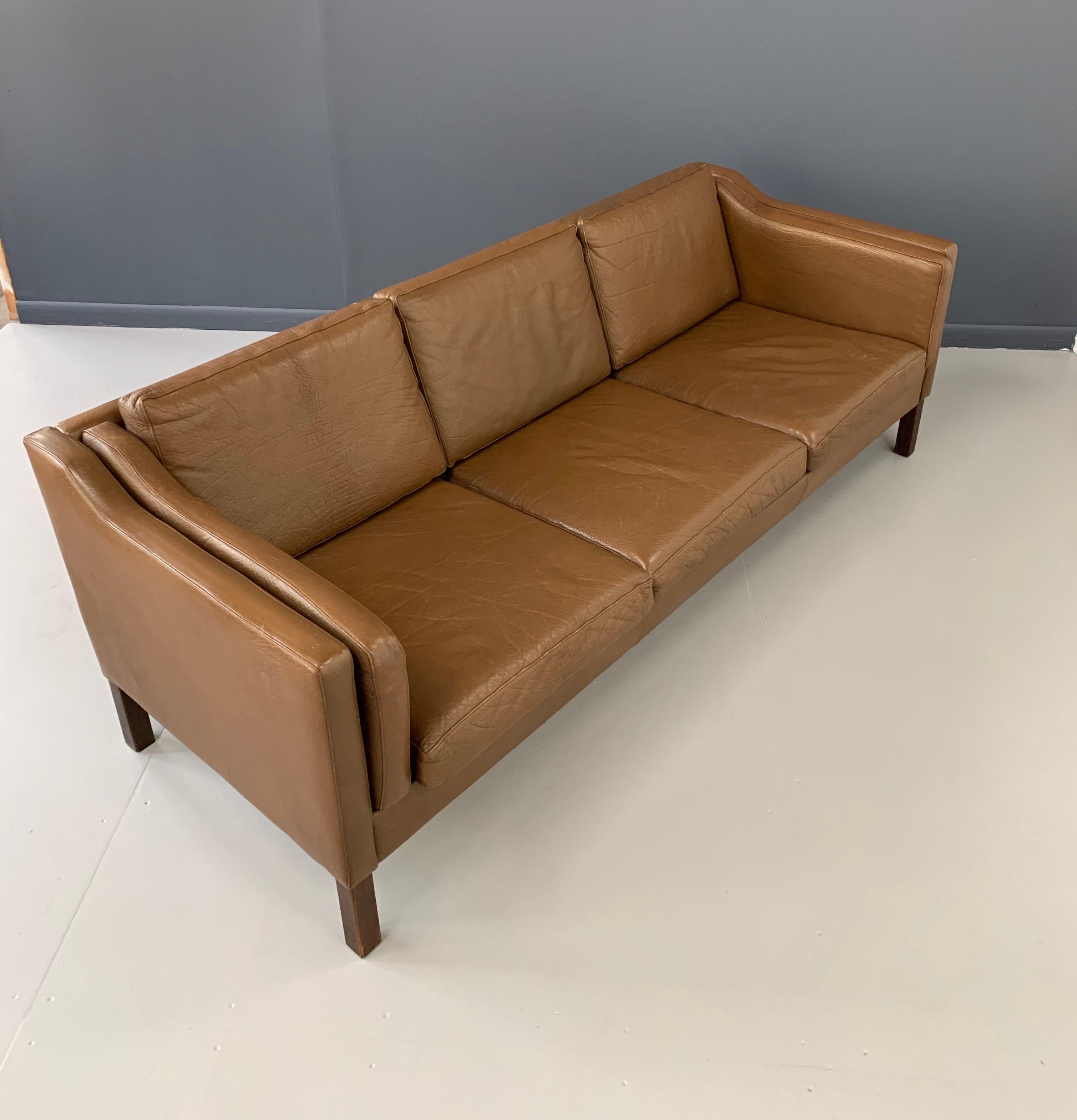 Mid-Century Modern Mid-Century Børge Mogensen Three-Seat Sofa in Brown Leather