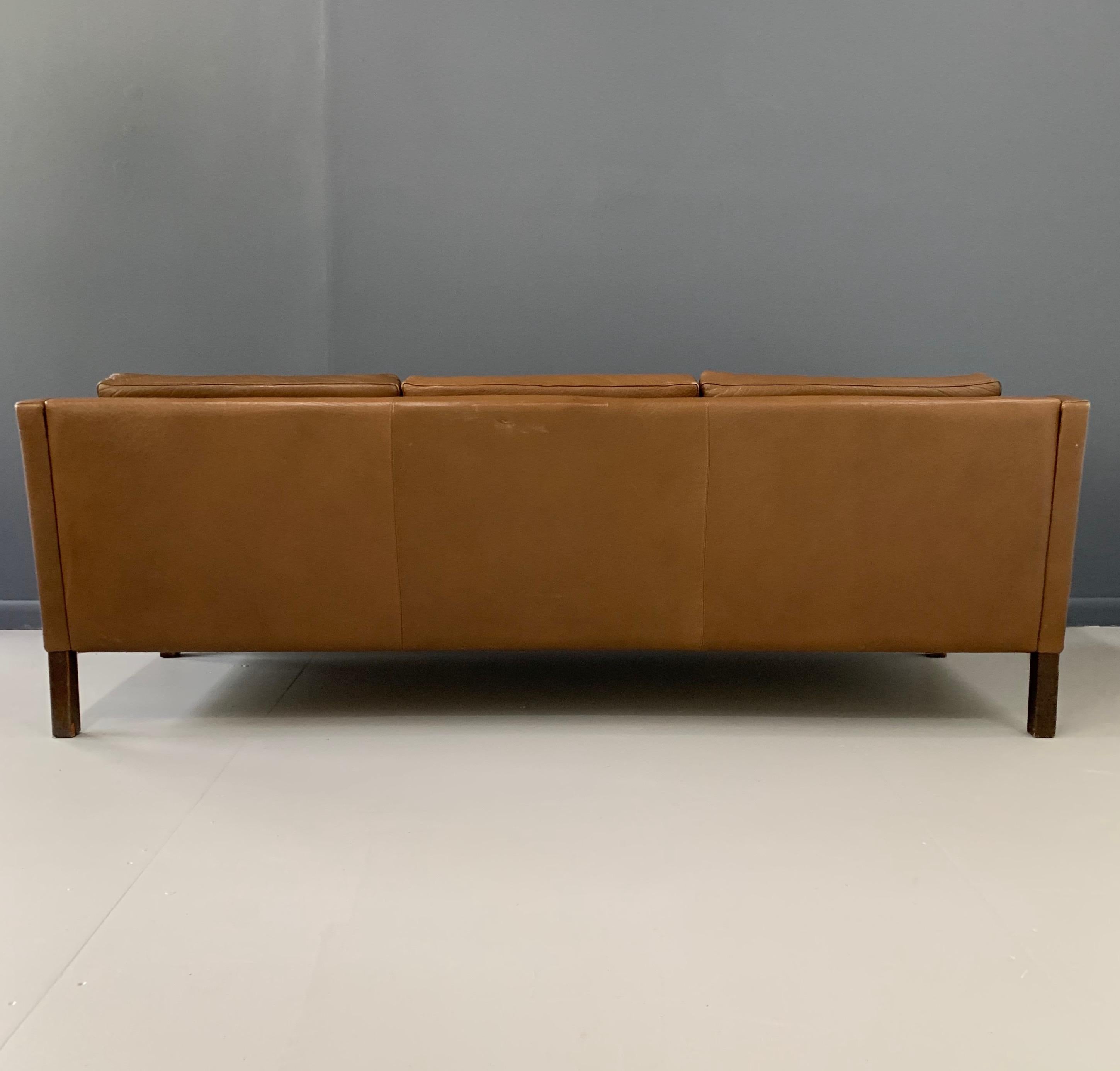 20th Century Mid-Century Børge Mogensen Three-Seat Sofa in Brown Leather