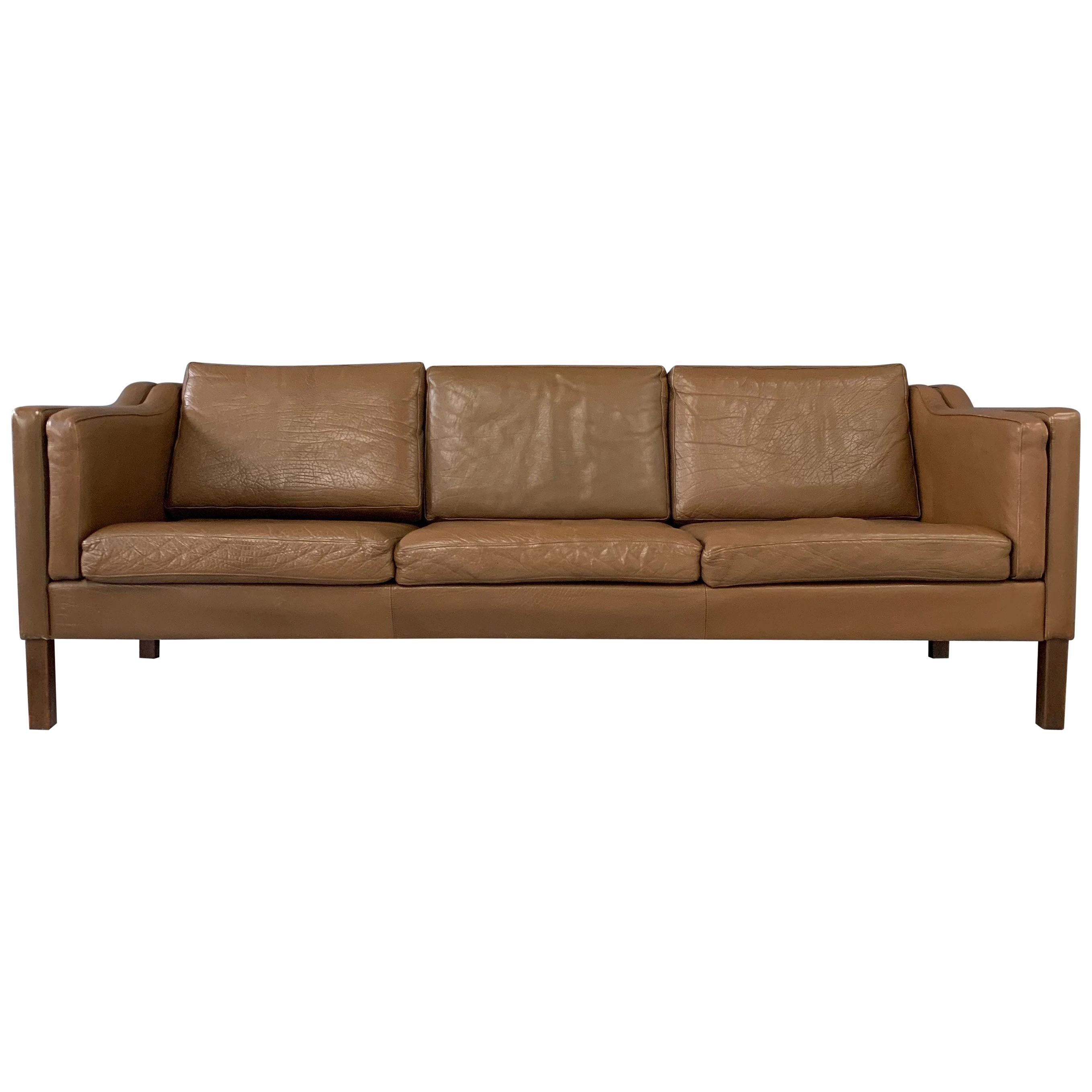 Mid-Century Børge Mogensen Three-Seat Sofa in Brown Leather