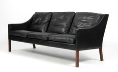 Børge Mogensen Three-Seat Sofa in Original Black Leather, Model 2209