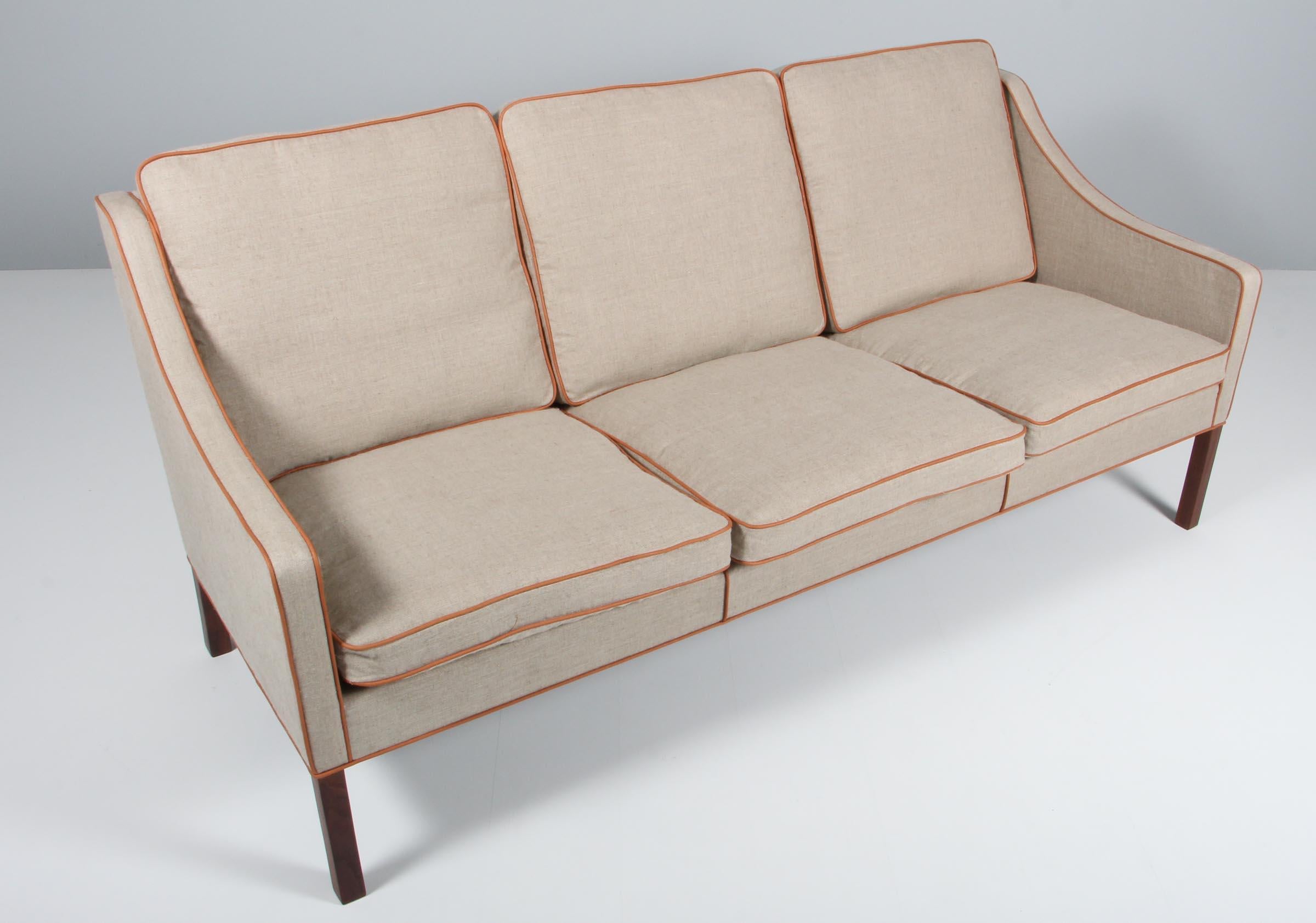Danish Børge Mogensen Three-Seat Sofa, Model 2209, Denmark, New Upholstered For Sale