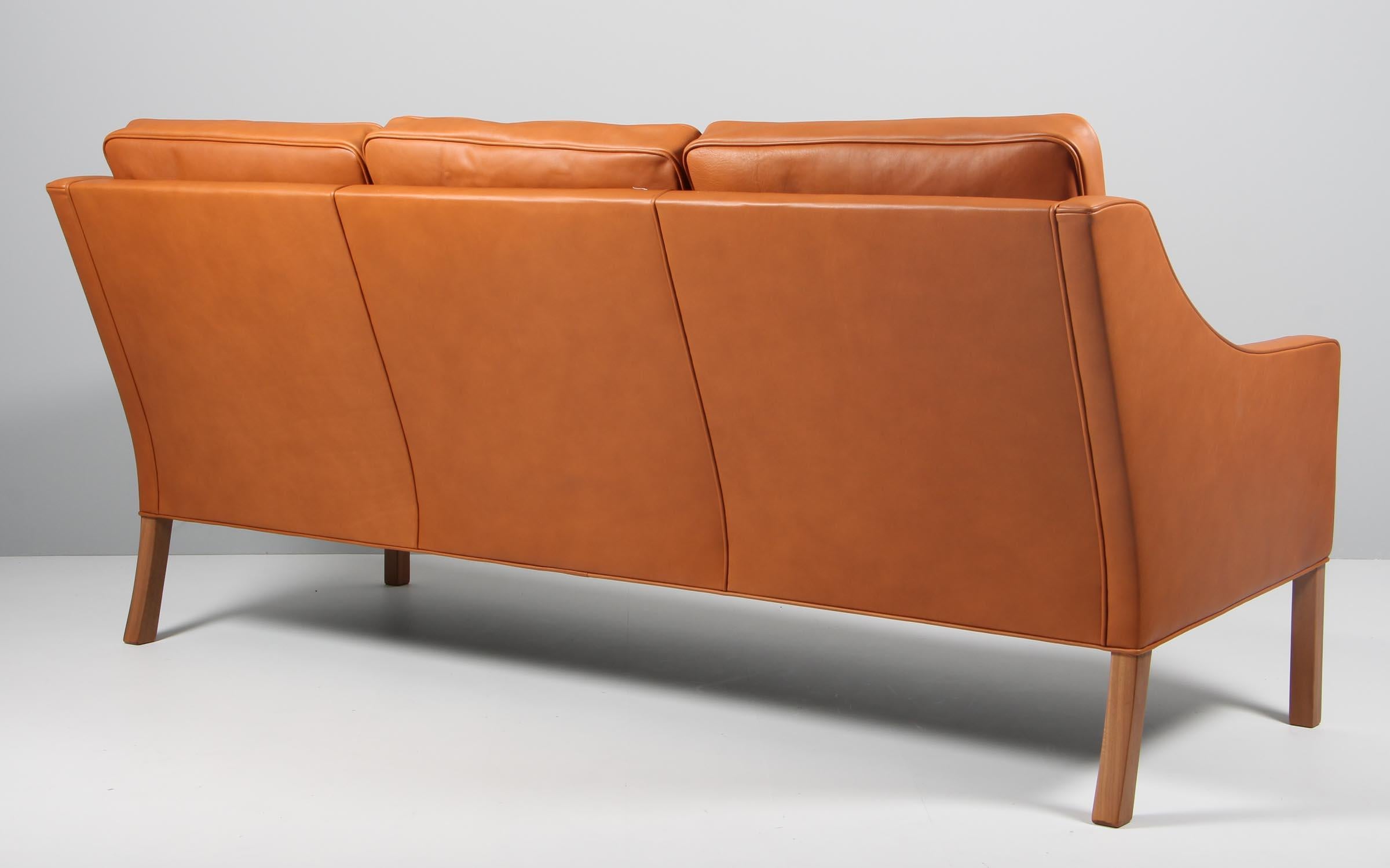 Leather Børge Mogensen Three-Seat Sofa, Model 2209, Denmark, New Upholstered
