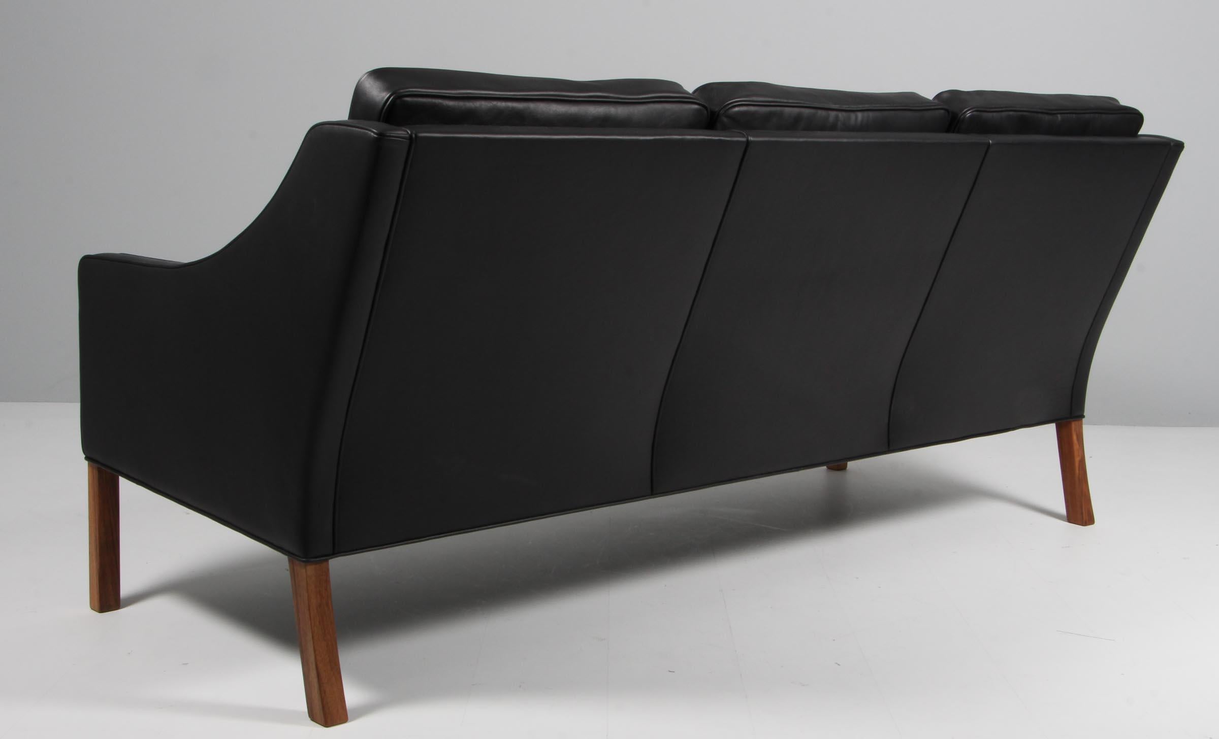 Leather Børge Mogensen Three-Seat Sofa, Model 2209, Denmark, New Upholstered For Sale